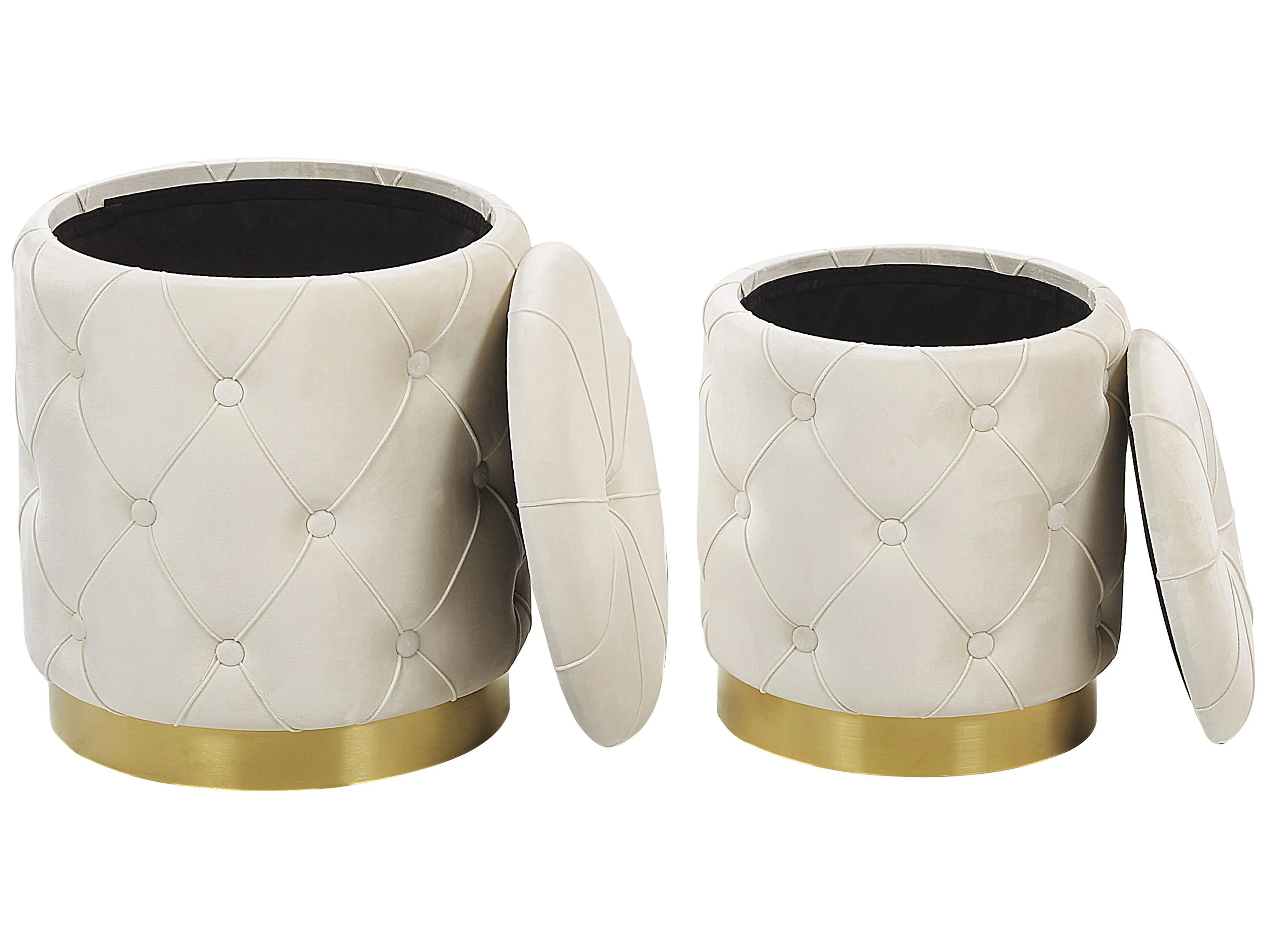  Set Of 2 Storage Pouffes PUEBLO Velvet White