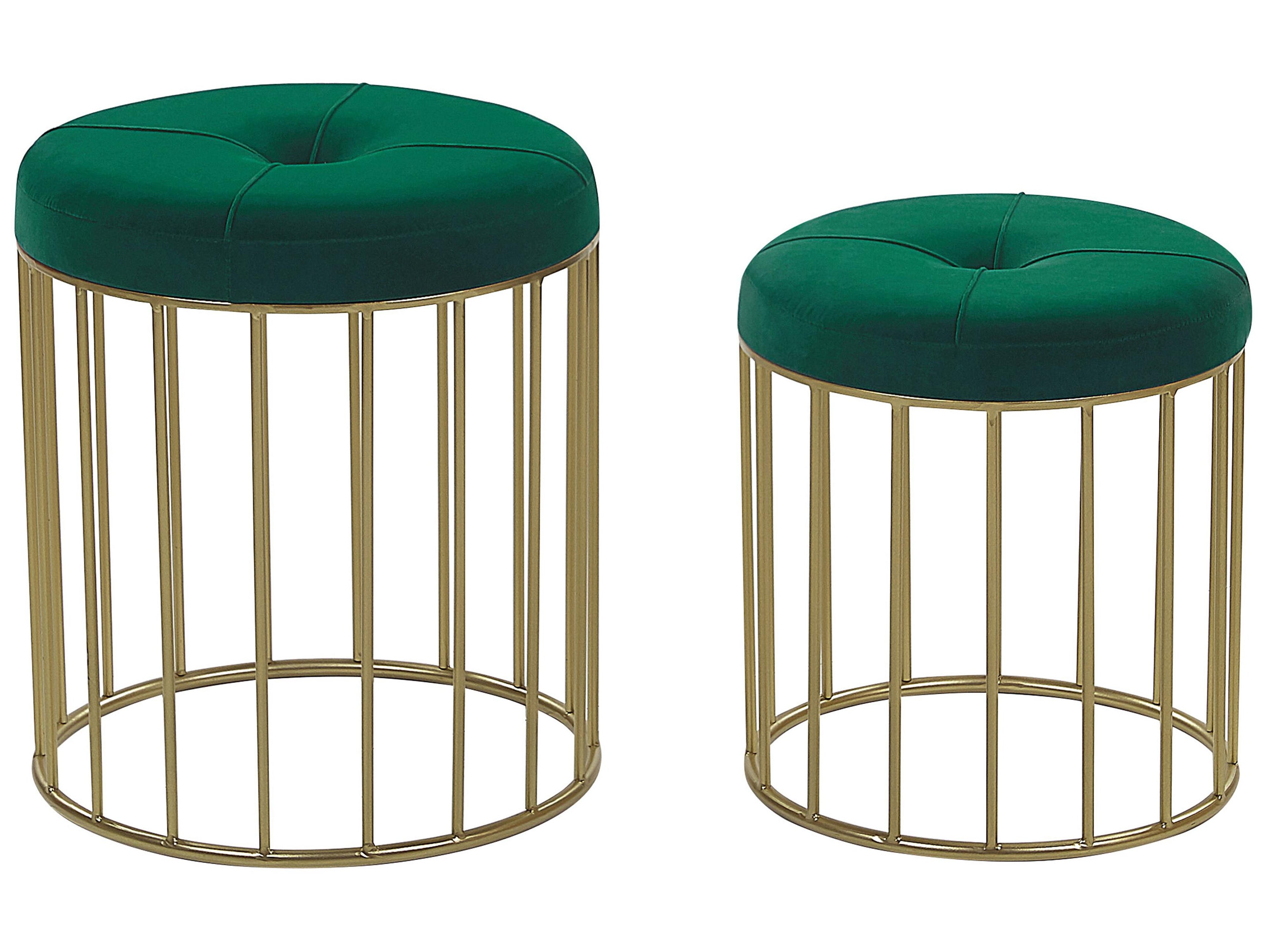  Set Of 2 Footstools LUBBOCK Velvet Dark Green