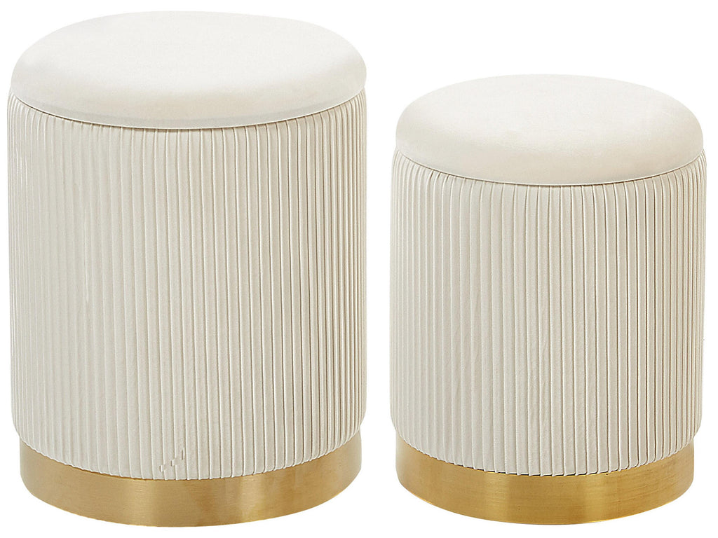  Set Of 2 Storage Pouffes MIRAMAR Velvet White