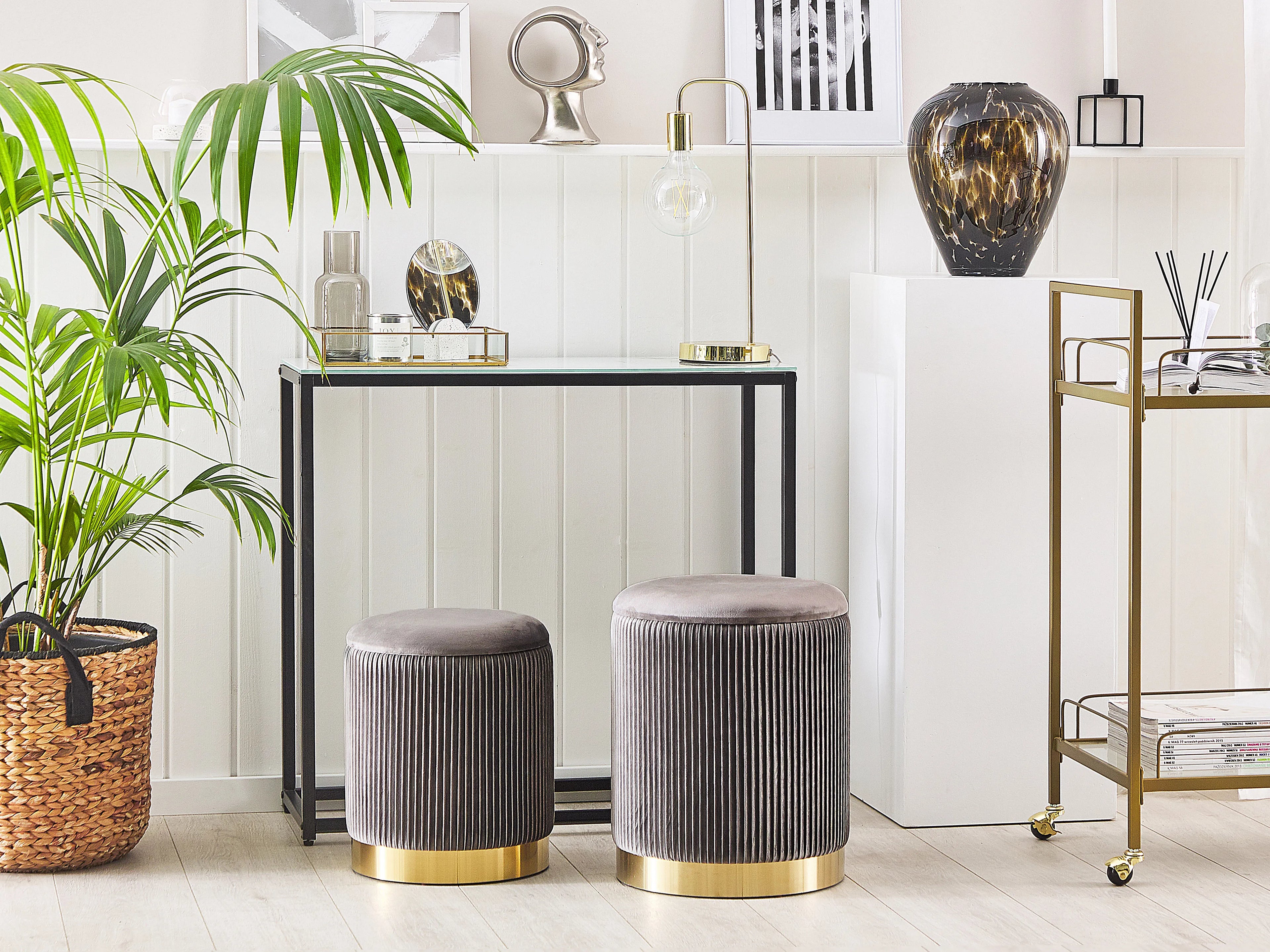  Set Of 2 Storage Pouffes MIRAMAR Velvet Grey