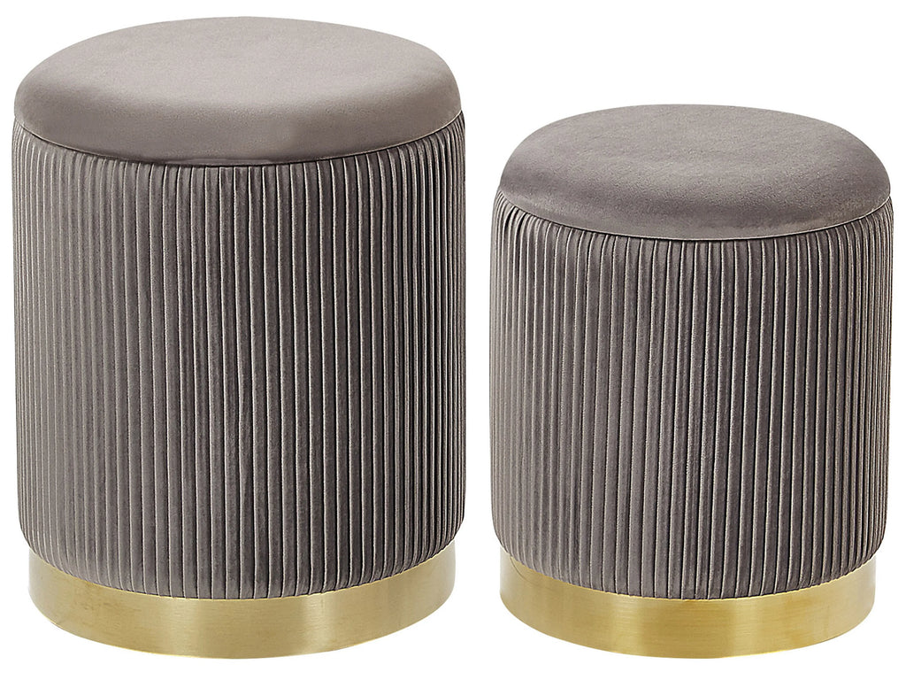  Set Of 2 Storage Pouffes MIRAMAR Velvet Grey