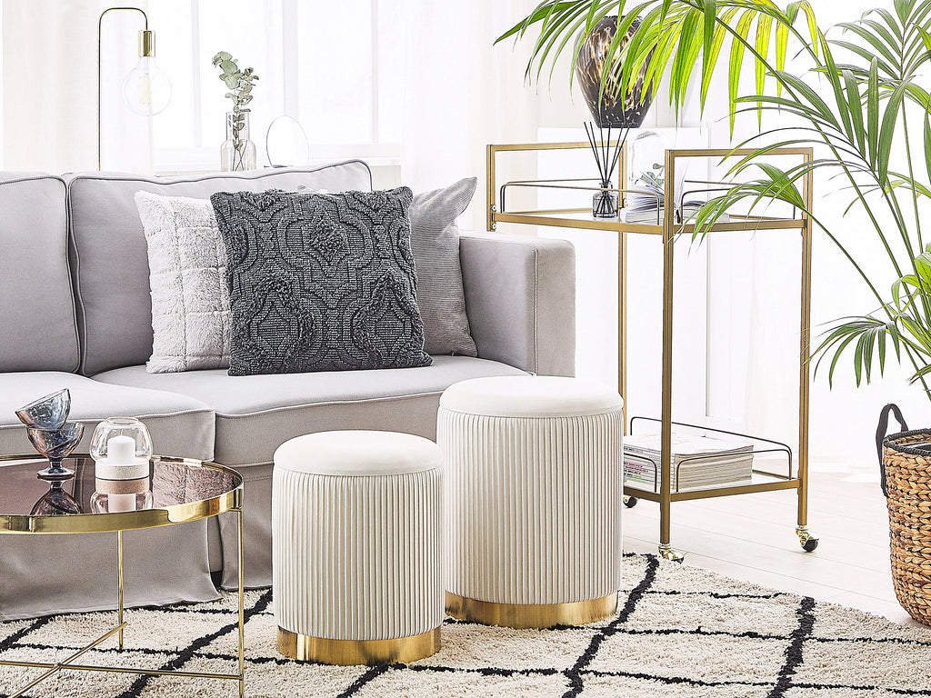  Set Of 2 Storage Pouffes MIRAMAR Velvet White