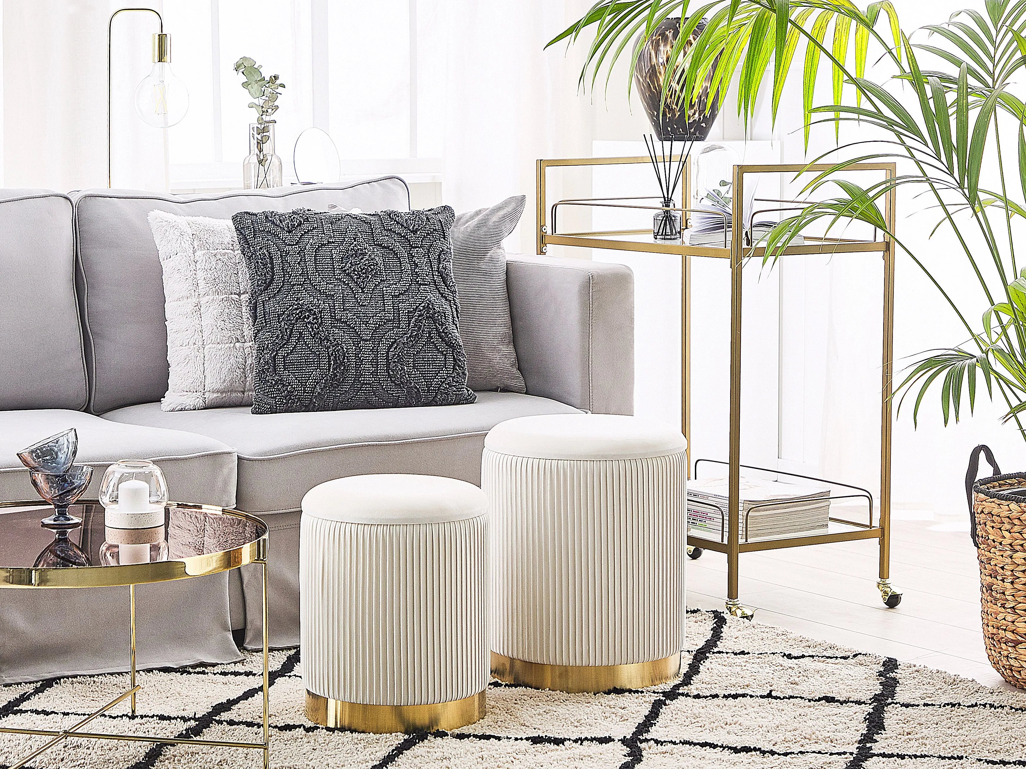  Set Of 2 Storage Pouffes MIRAMAR Velvet White