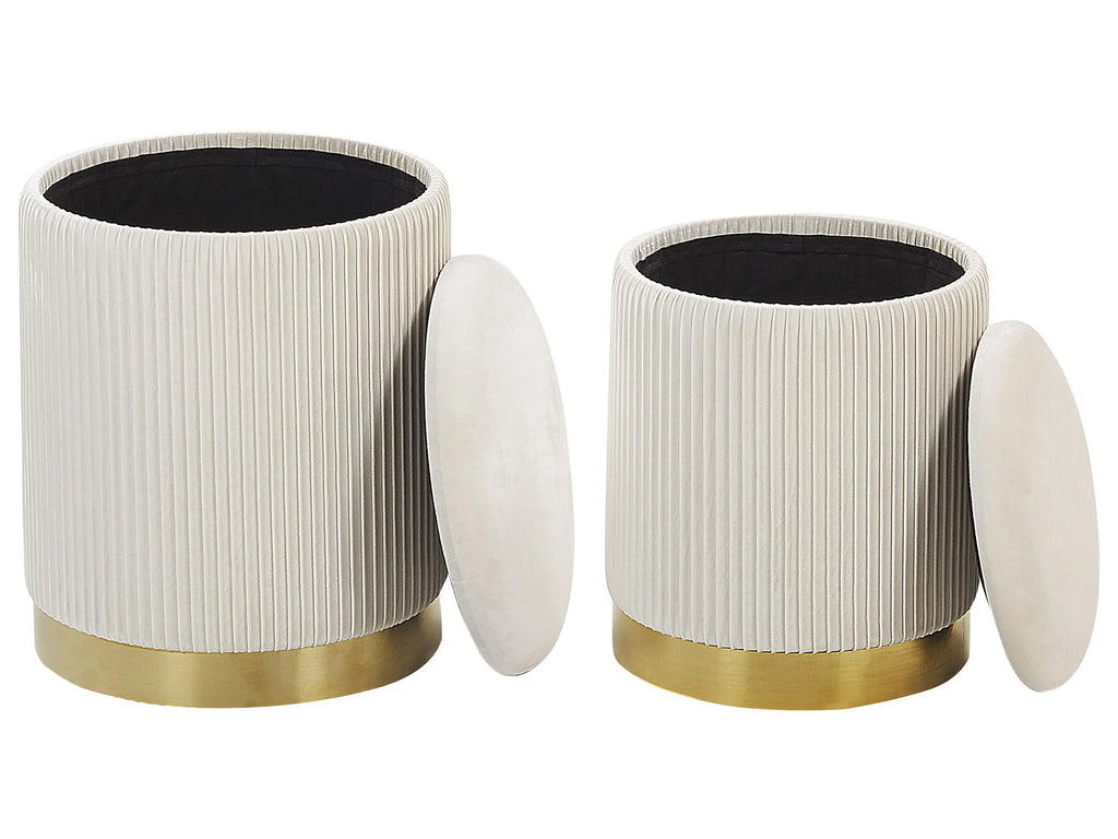  Set Of 2 Storage Pouffes MIRAMAR Velvet White