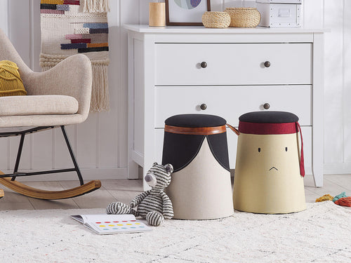  Kids Storage Pouffe APACHE Faux Linen Beige