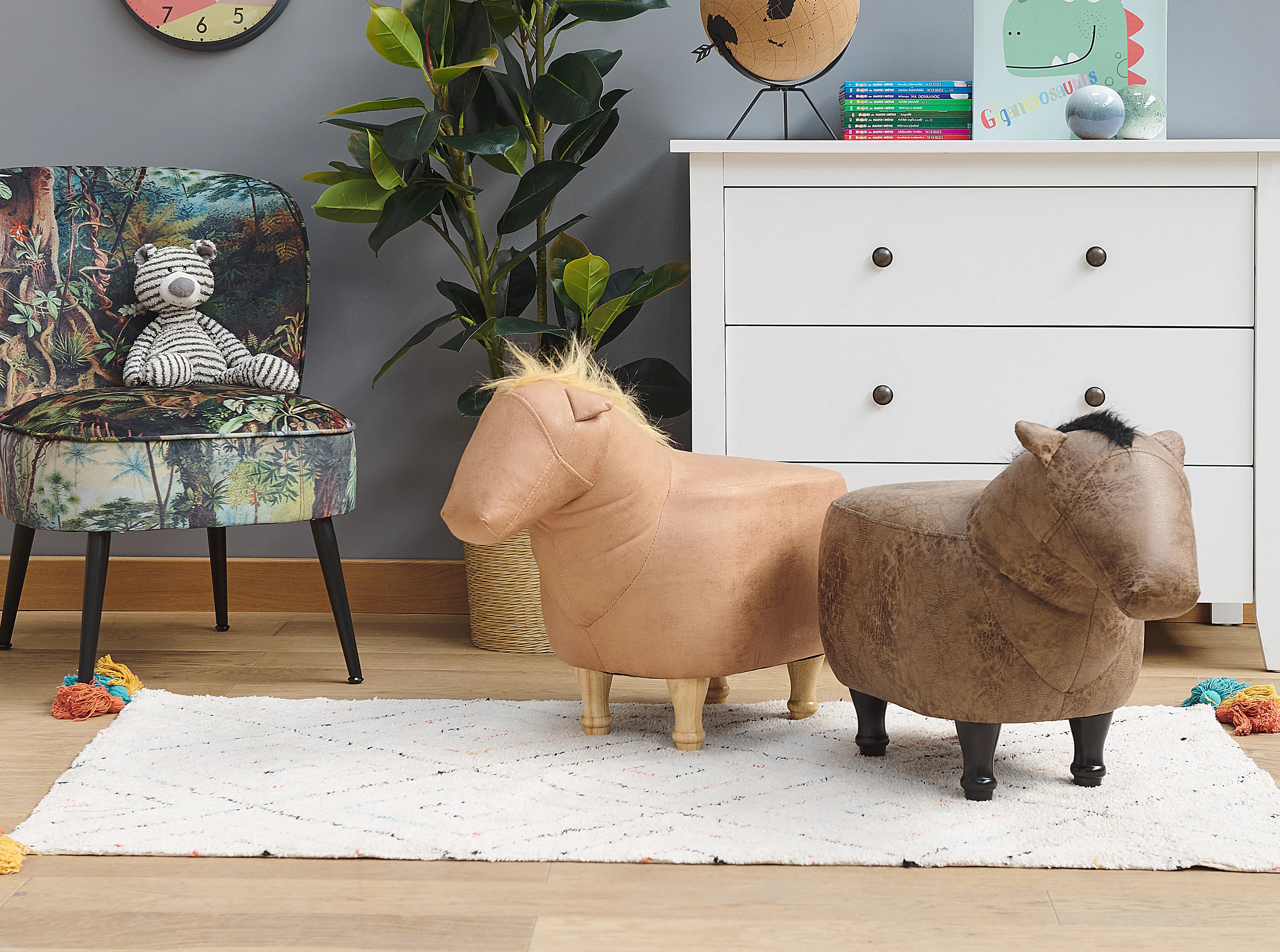  Animal Stool HORSE Faux Leather Sand Beige Horse