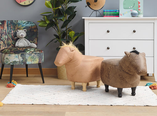  Animal Stool HORSE Faux Leather Light Brown Horse