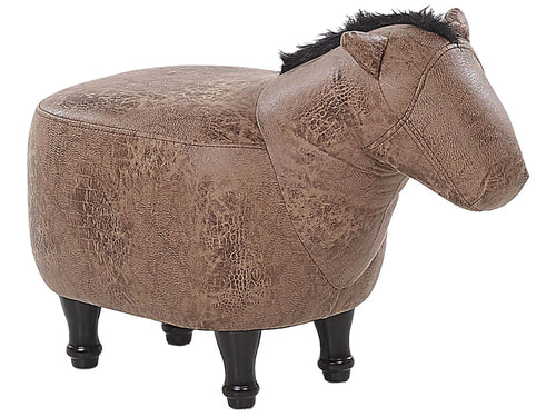  Animal Stool HORSE Faux Leather Light Brown Horse
