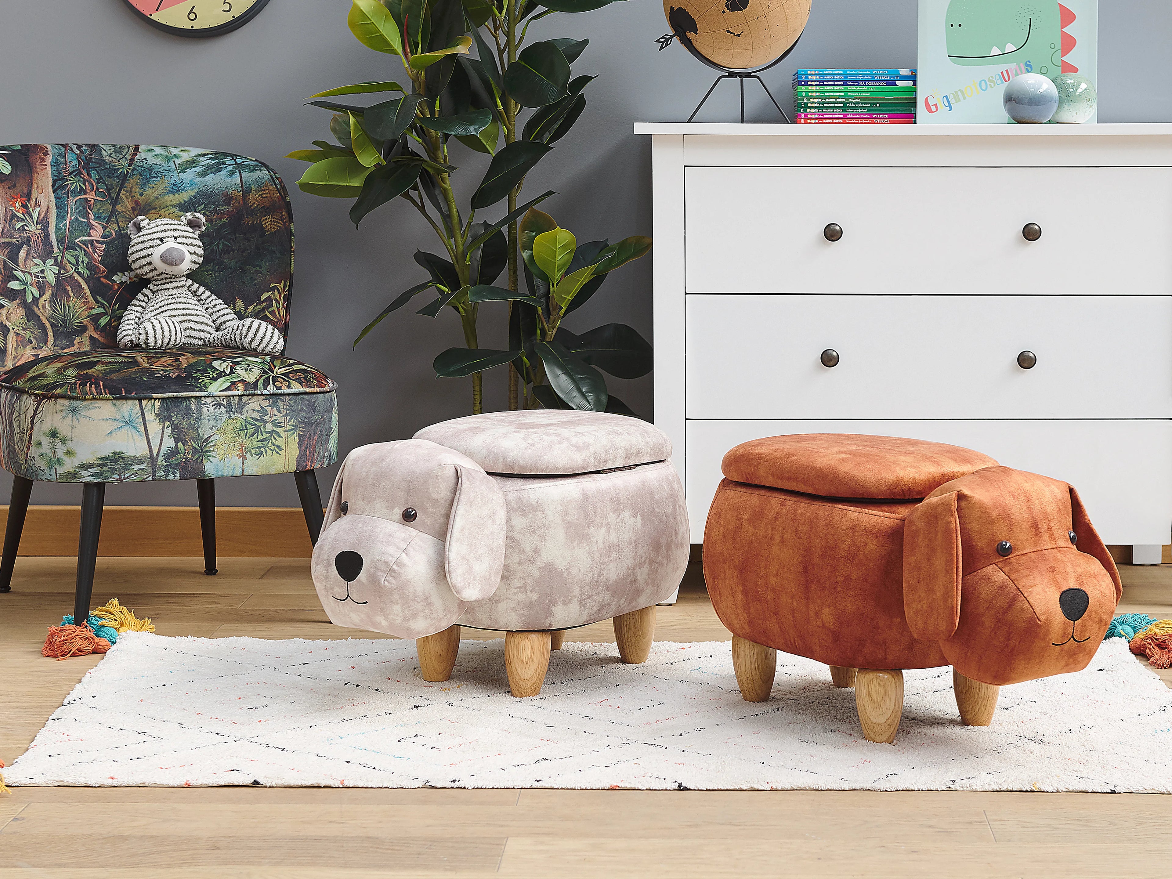  Storage Animal Stool DOGGY Velvet Beige Dog