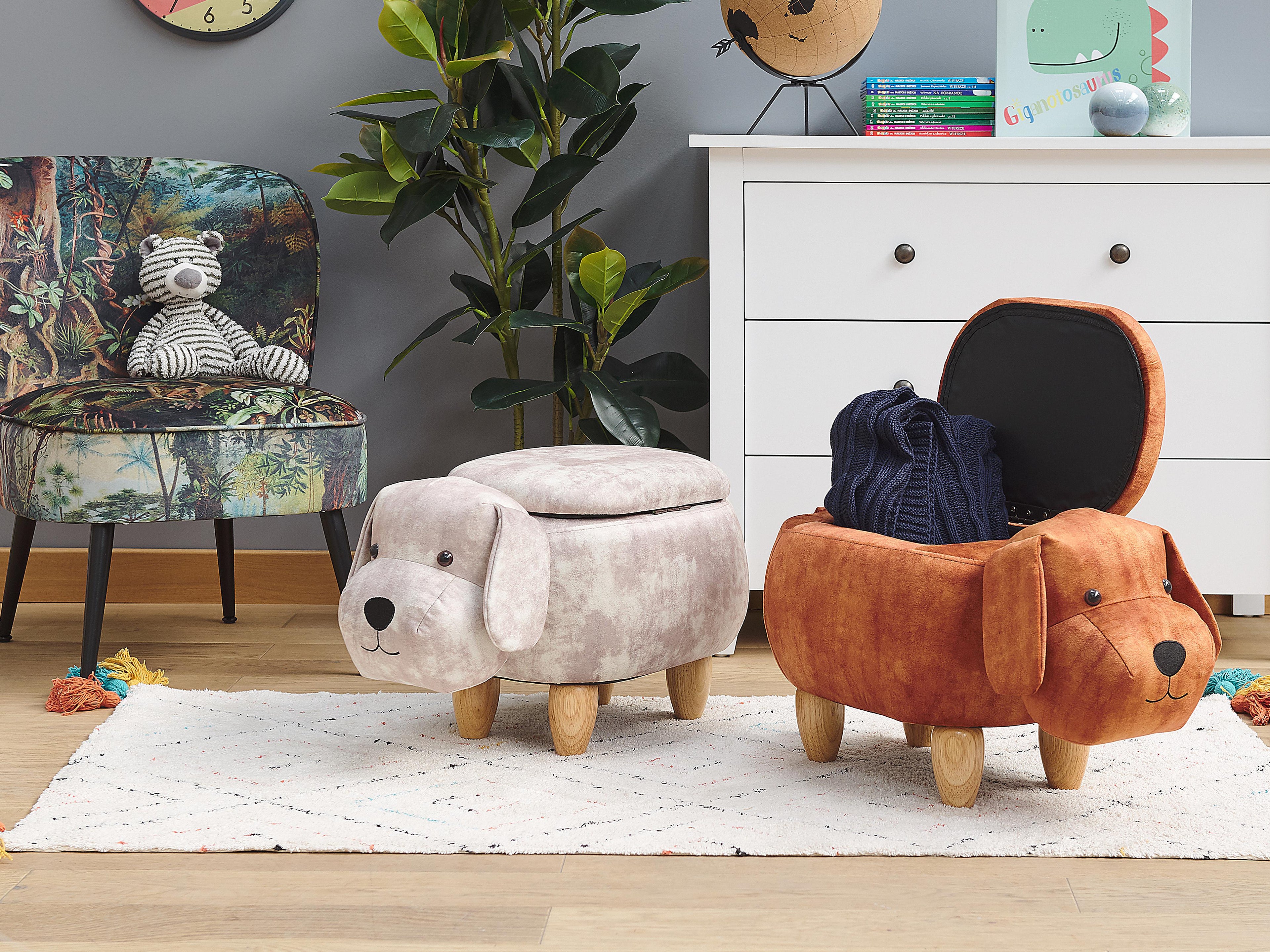  Storage Animal Stool DOGGY Velvet Beige Dog