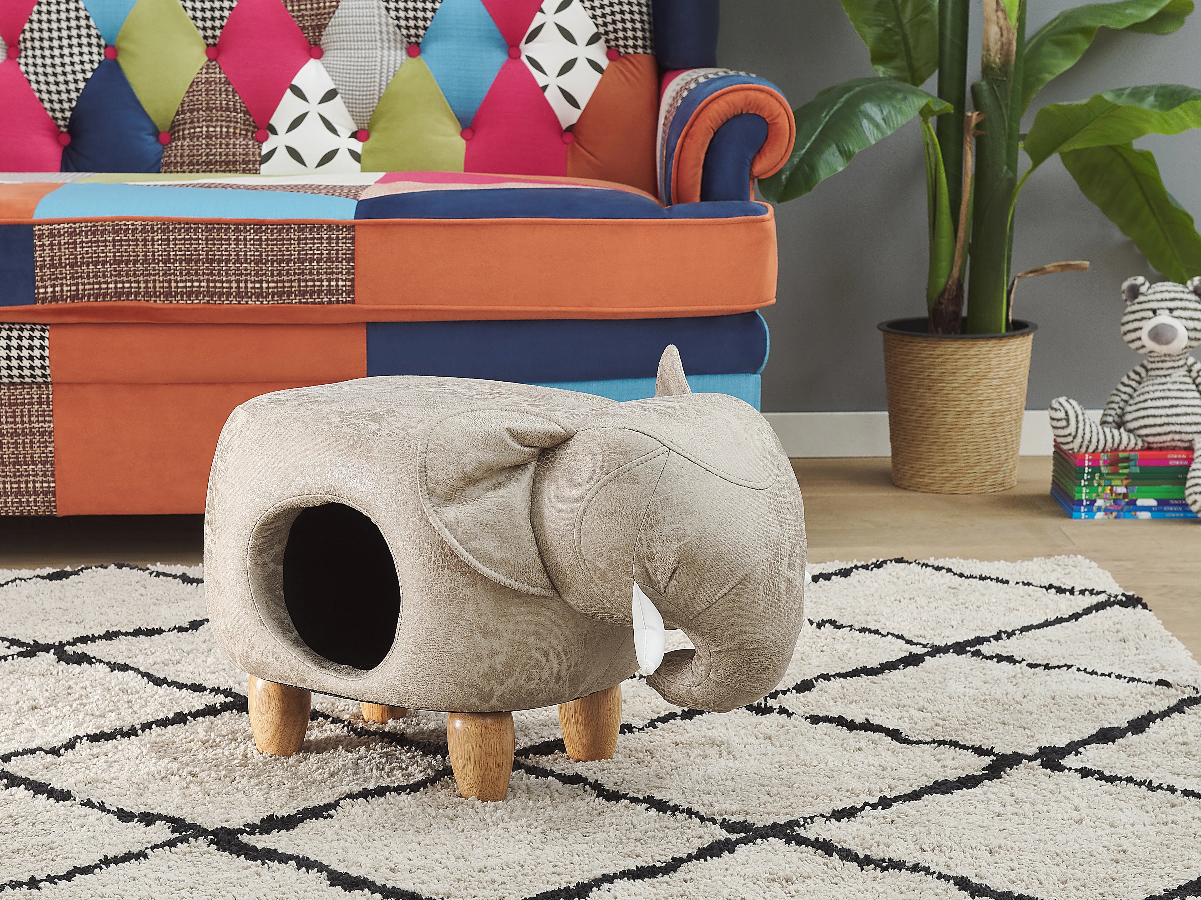  Storage Animal Stool JUMBO Faux Leather Grey Elephant