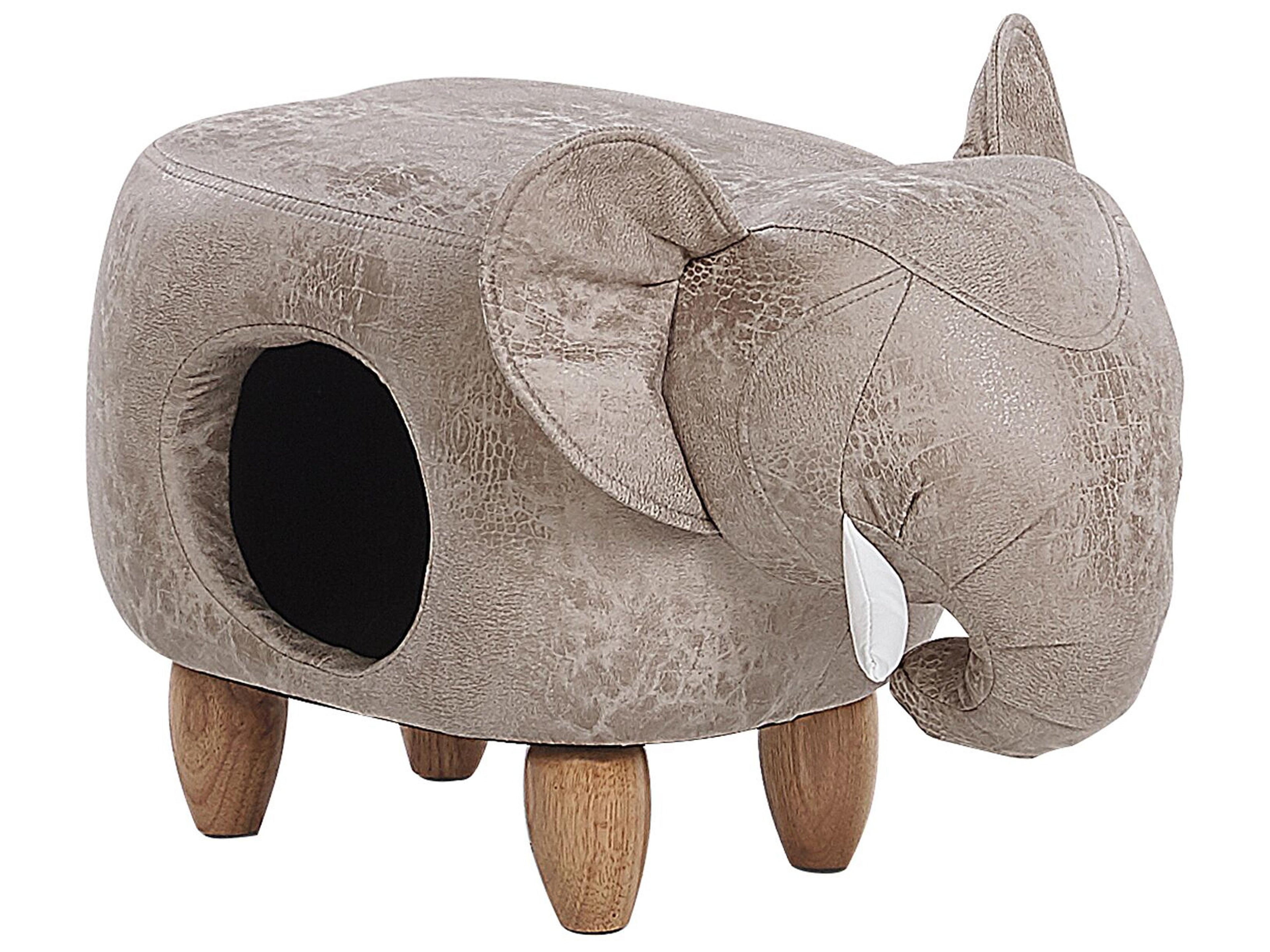  Storage Animal Stool JUMBO Faux Leather Grey Elephant