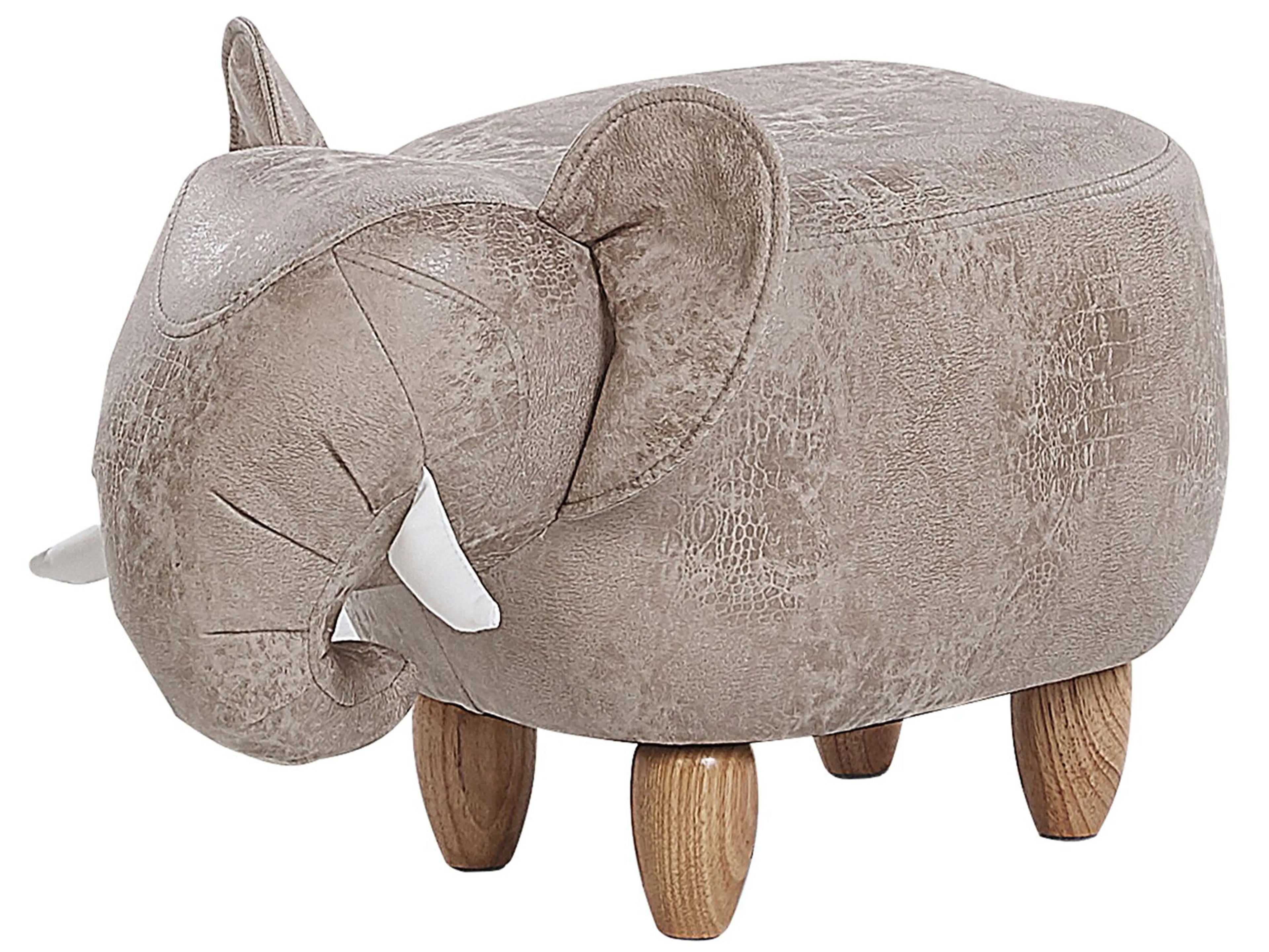  Storage Animal Stool JUMBO Faux Leather Grey Elephant