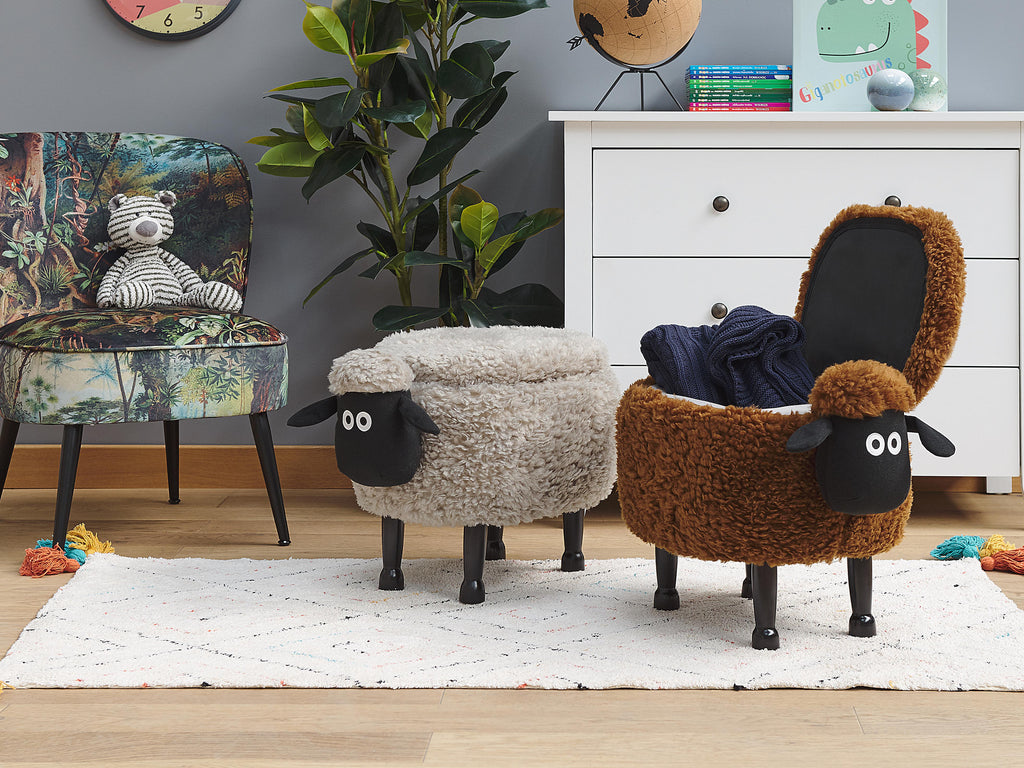  Storage Animal Stool SHEEP Fabric Grey Sheep