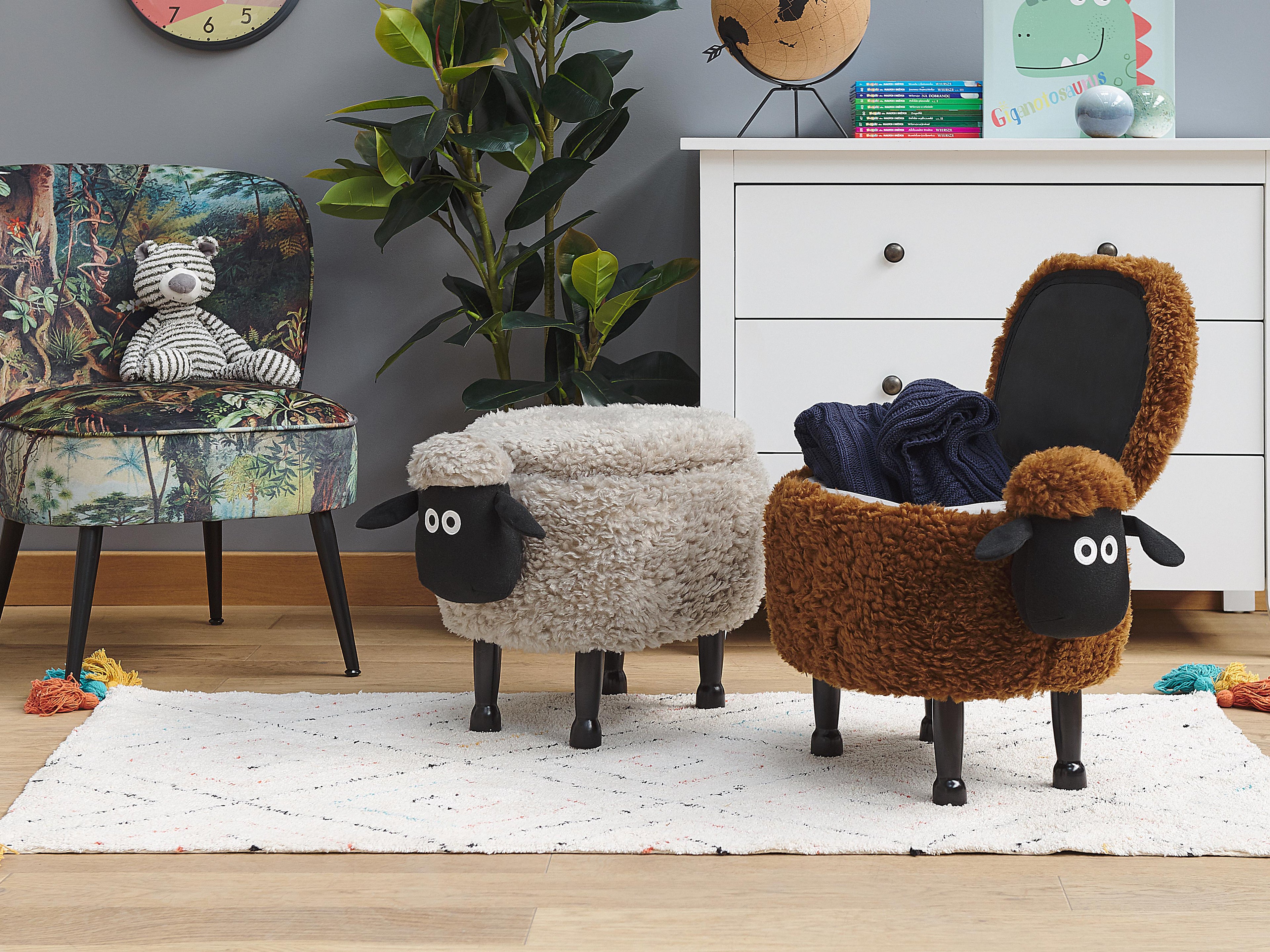  Storage Animal Stool SHEEP Fabric Grey Sheep