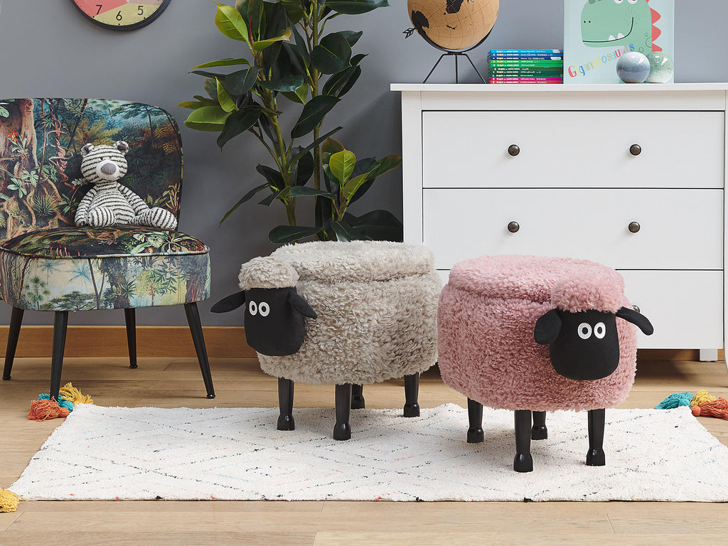  Storage Animal Stool SHEEP Fabric Pink Sheep