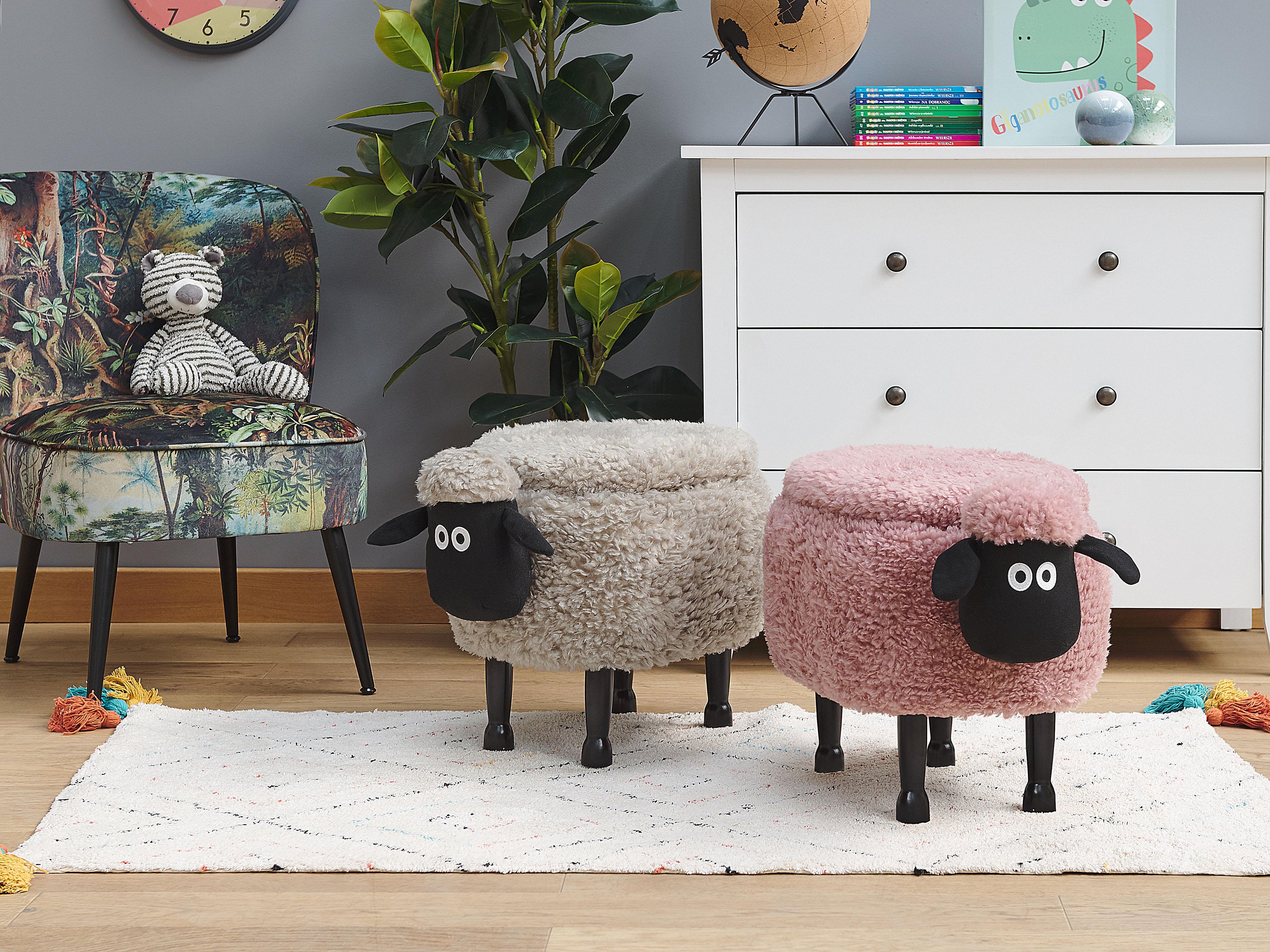  Storage Animal Stool SHEEP Fabric Pink Sheep