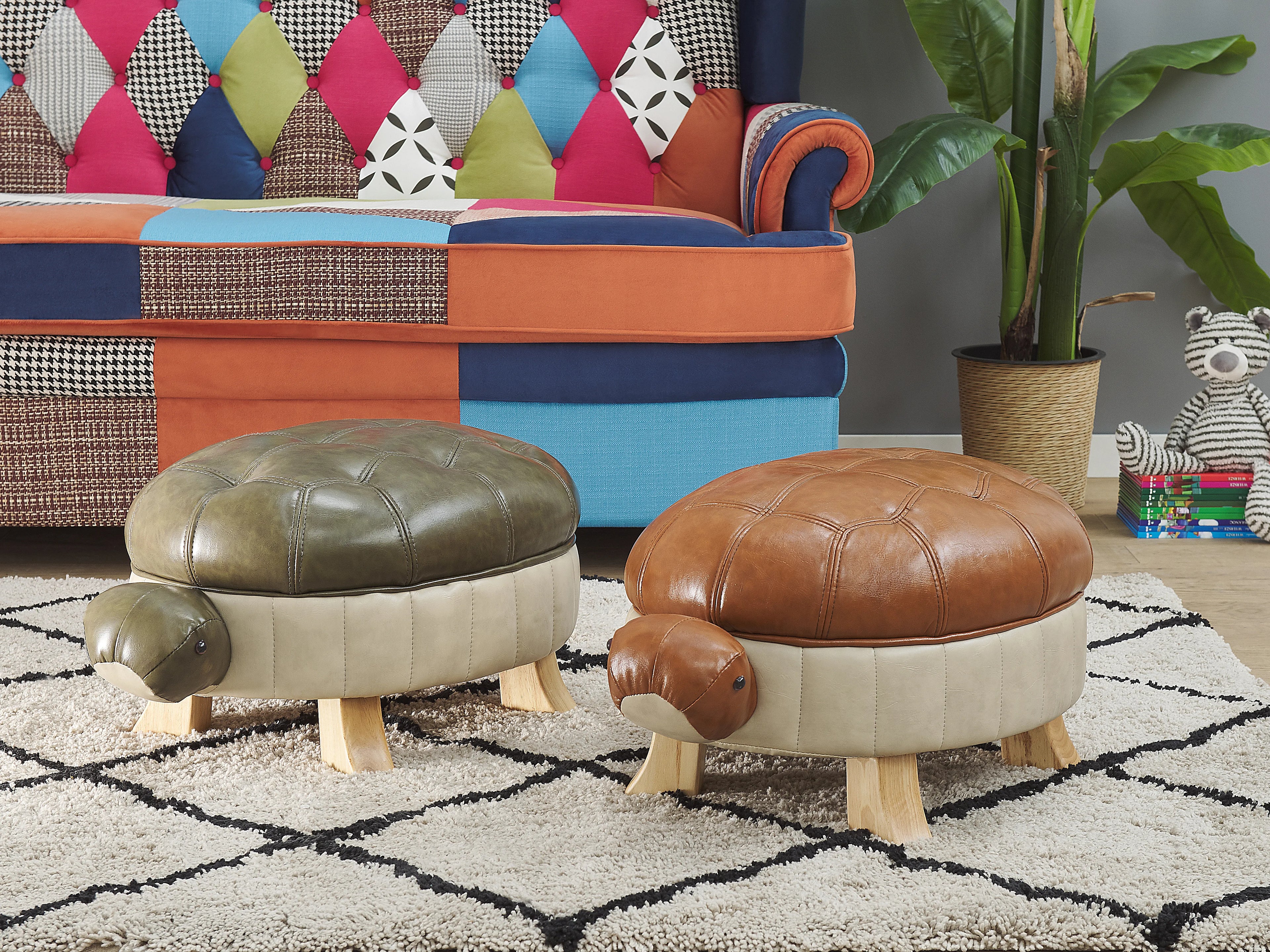  Animal Stool TURTLE Faux Leather Dark Green Turtle