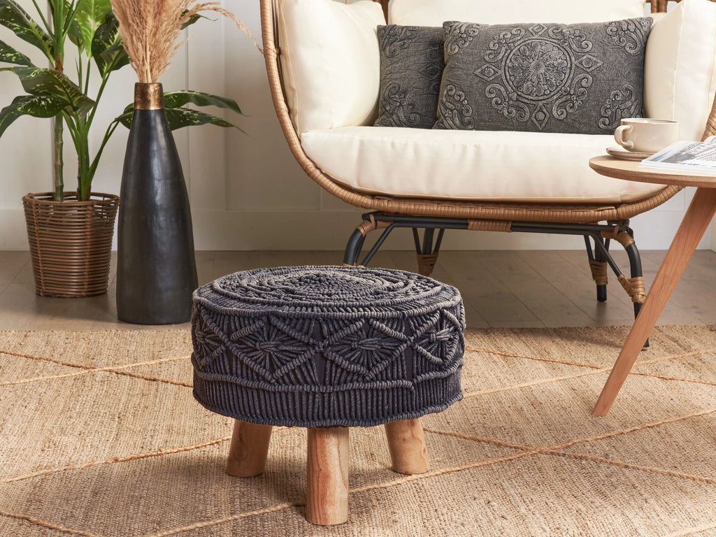  Footstool MUNDRA Cotton Grey