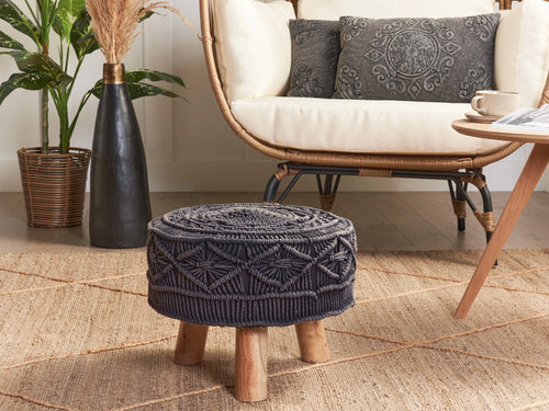  Footstool MUNDRA Cotton Grey
