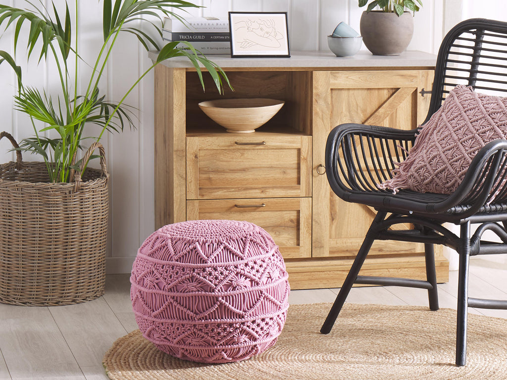  Pouffe Macramé KAYSERI Cotton Pink