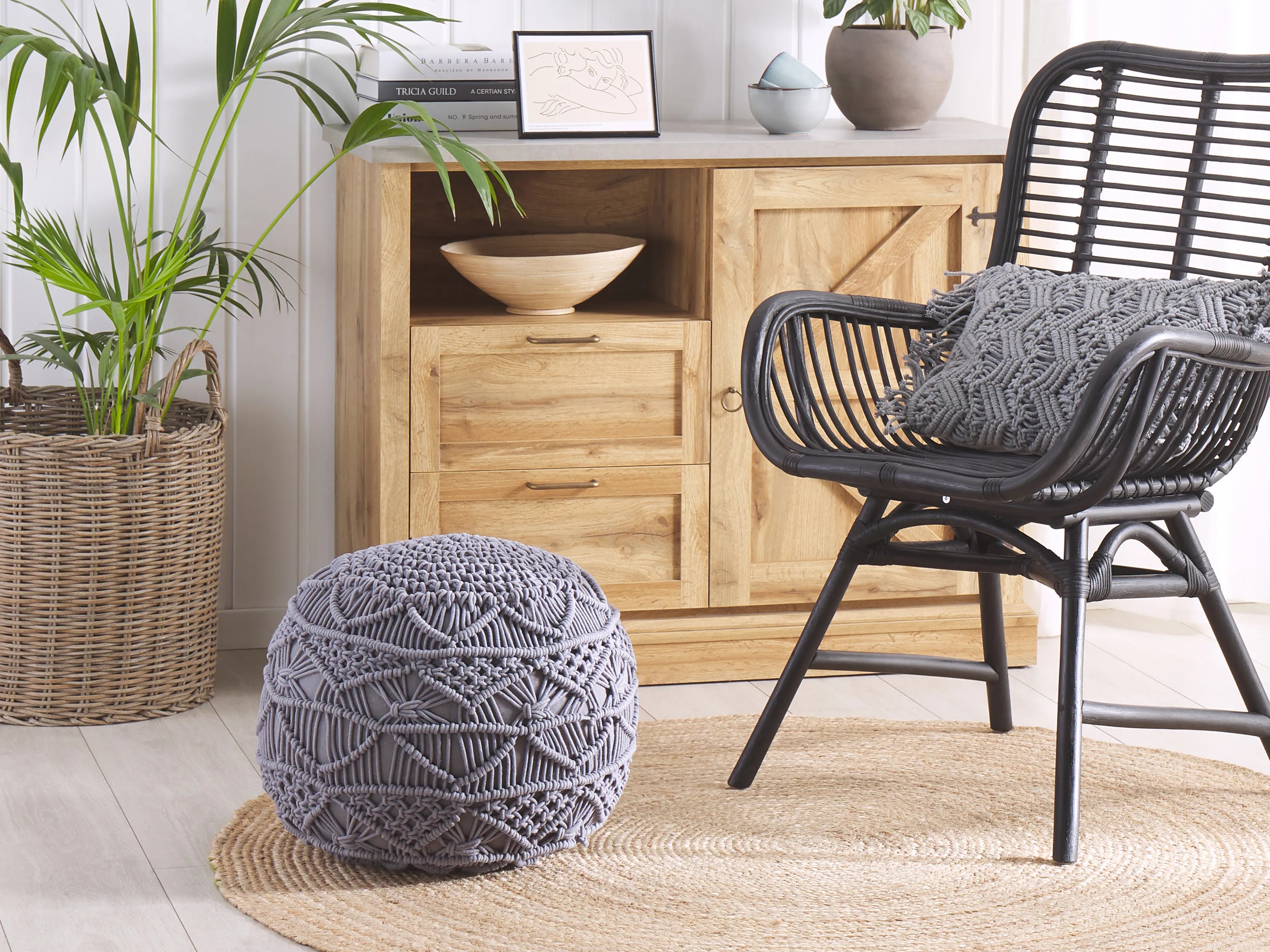 Pouffe Macramé KAYSERI Cotton Grey