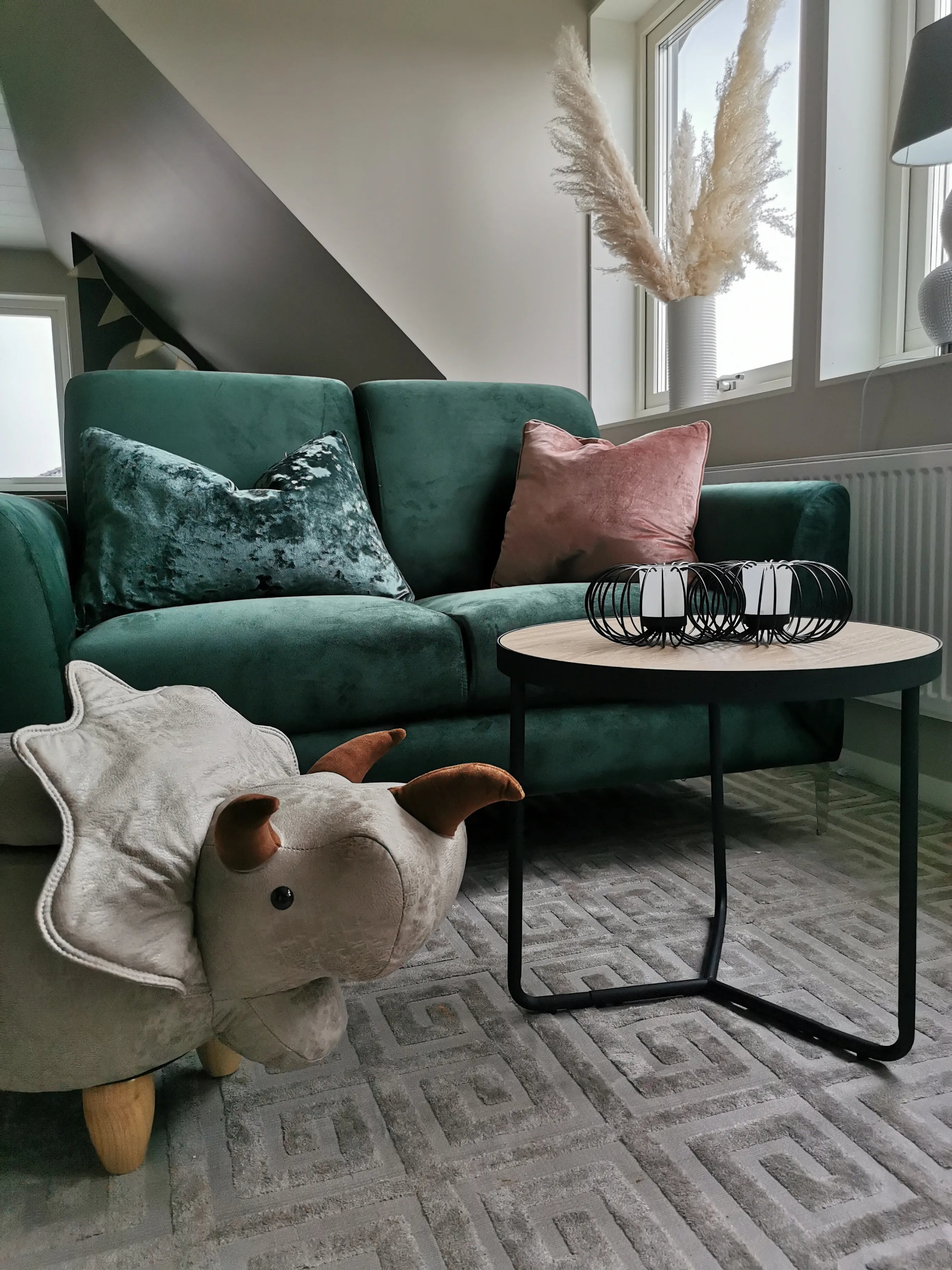  Storage Animal Stool TRICERATOPS Fabric Light Grey Dinosaur