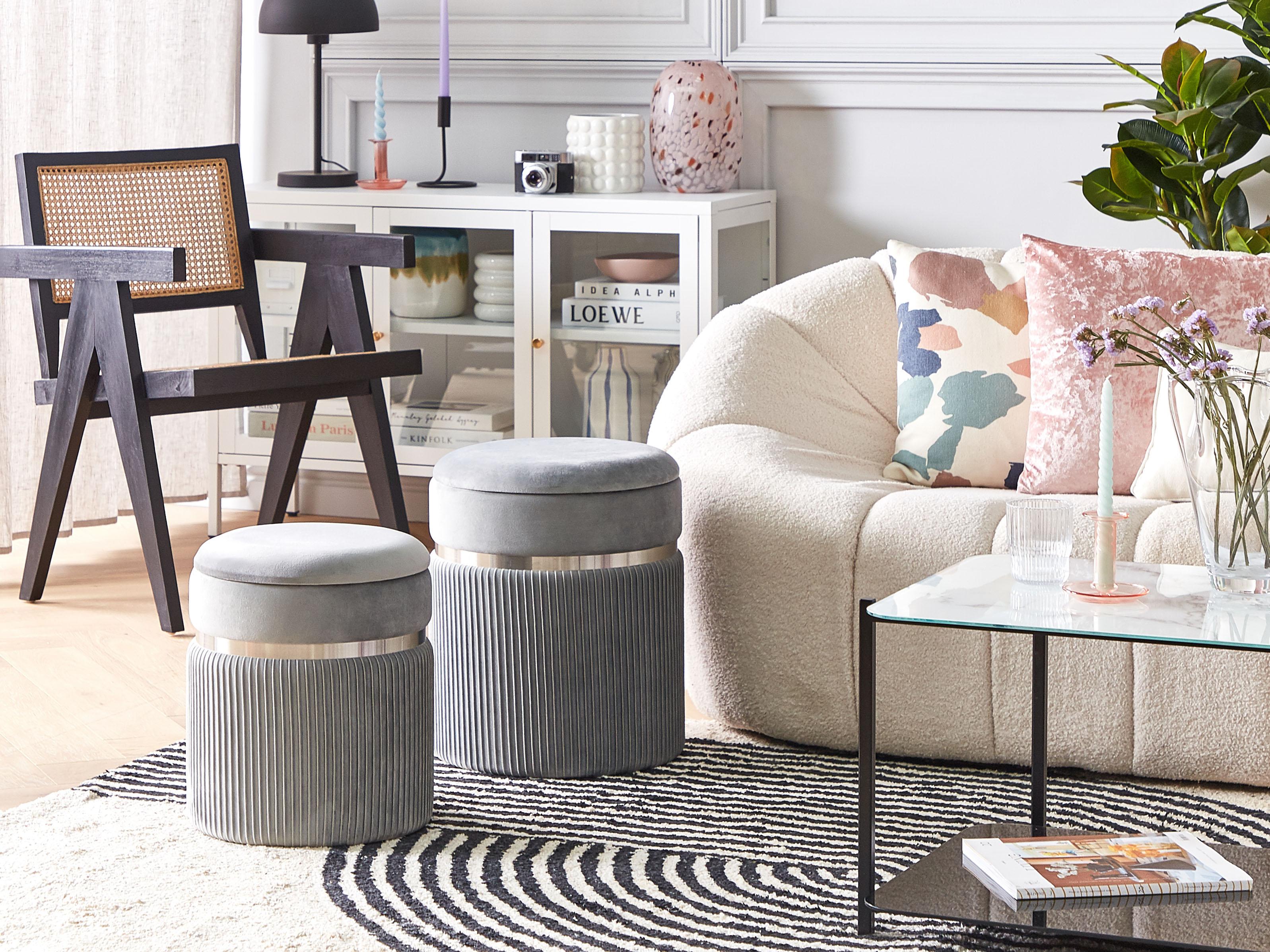  Set Of 2 Storage Pouffes CAMDENTON Velvet Light Grey
