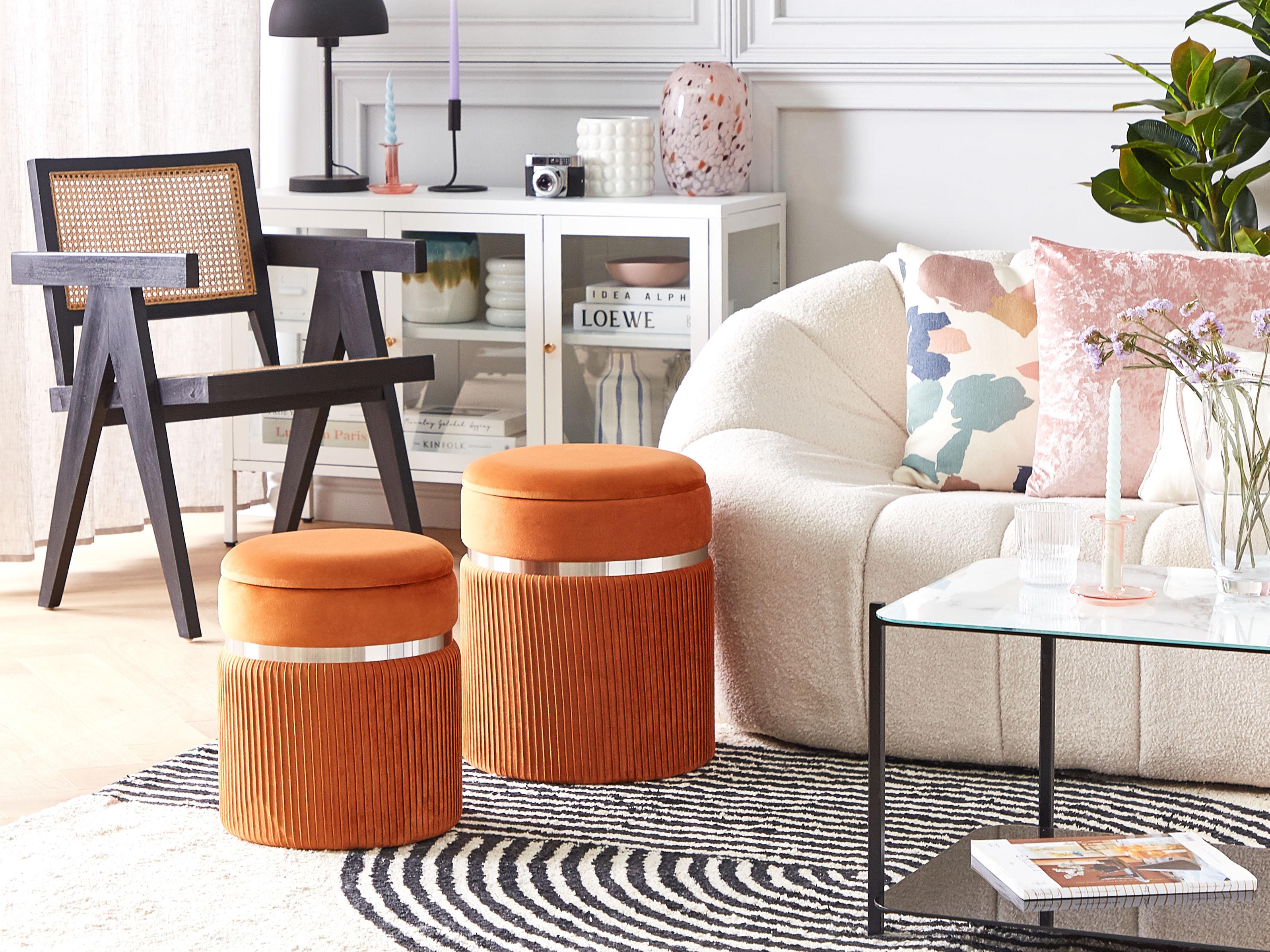  Set Of 2 Storage Pouffes CAMDENTON Velvet Orange