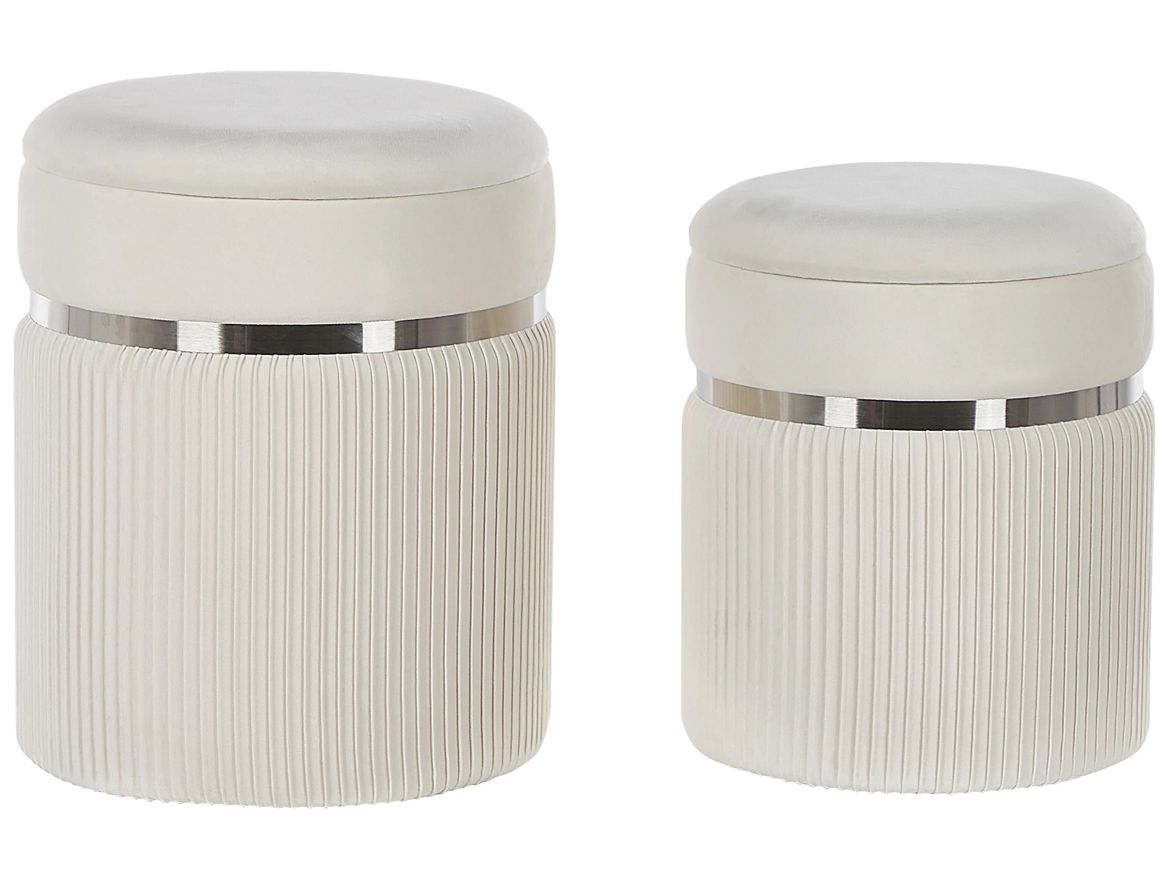  Set Of 2 Storage Pouffes CAMDENTON Velvet Off-White