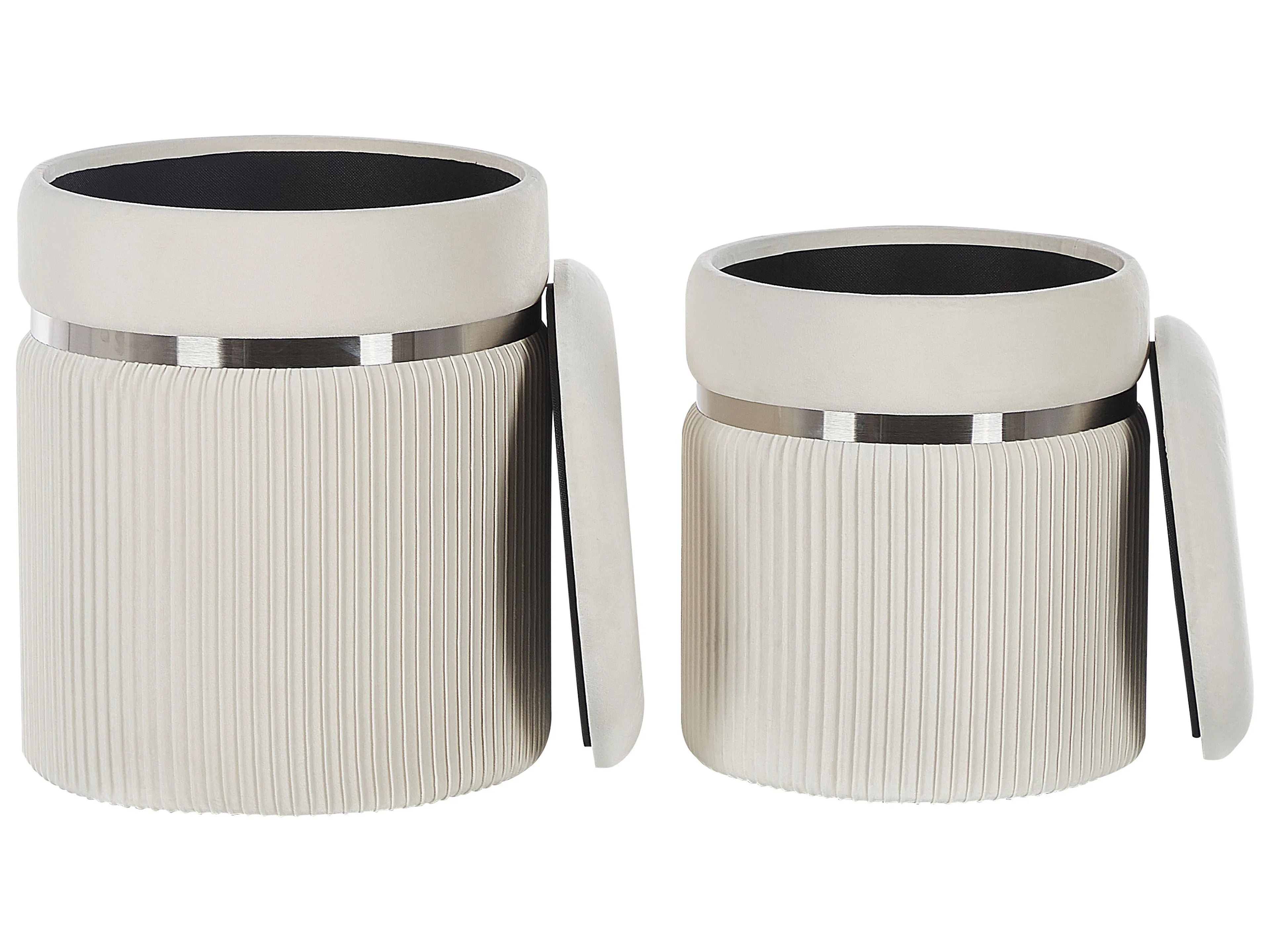  Set Of 2 Storage Pouffes CAMDENTON Velvet Off-White
