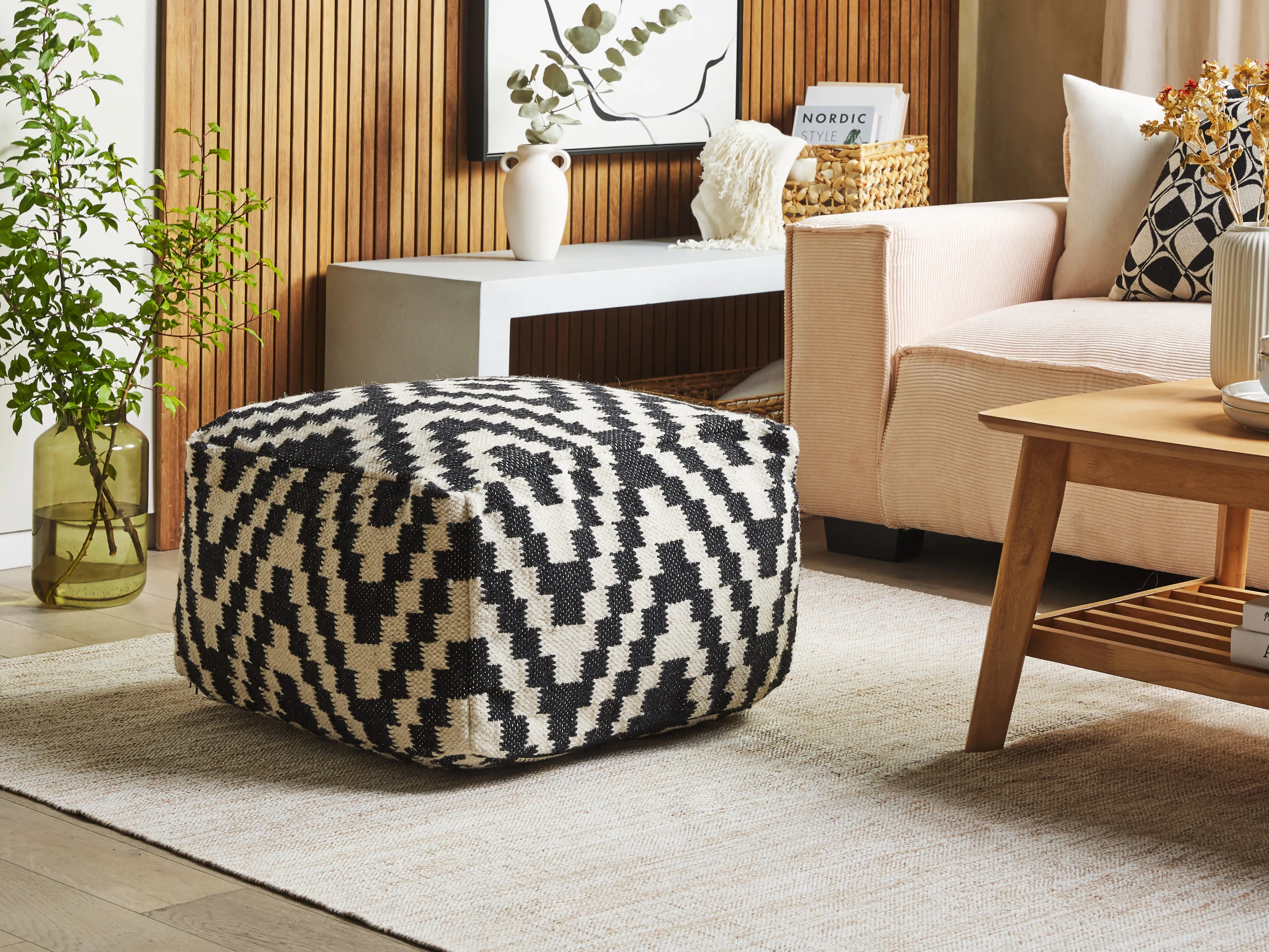  Pouffe KNIDOS Wool Black/ White