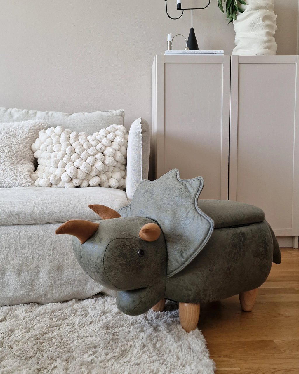  Storage Animal Stool TRICERATOPS Fabric Dark Green Dinosaur