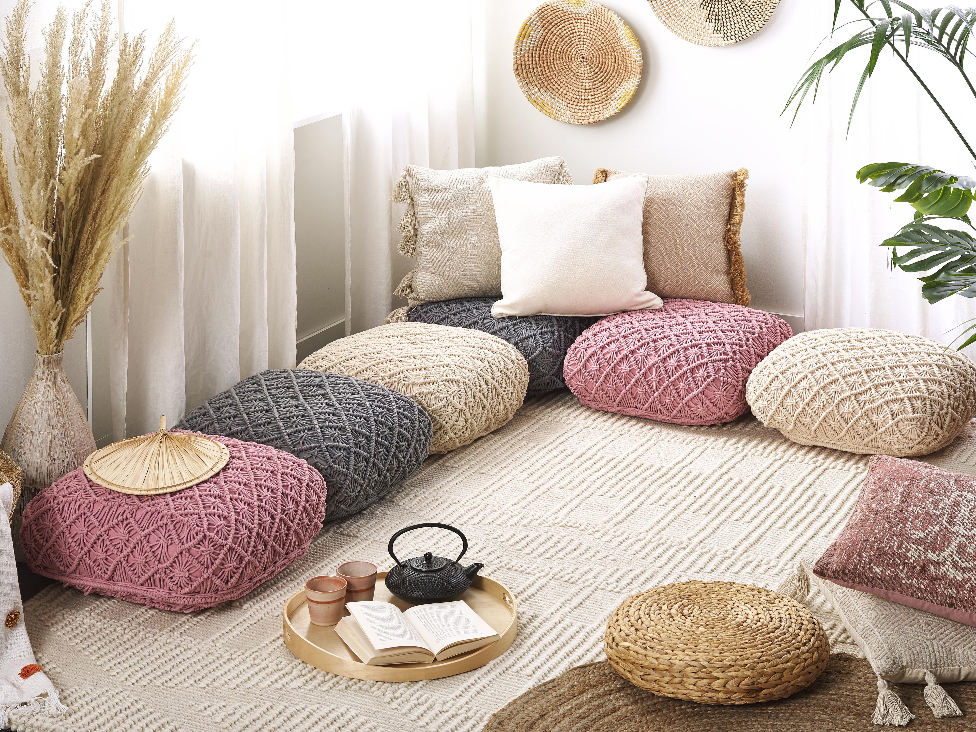  Pouffe Macramé BERRECHID Cotton Pink