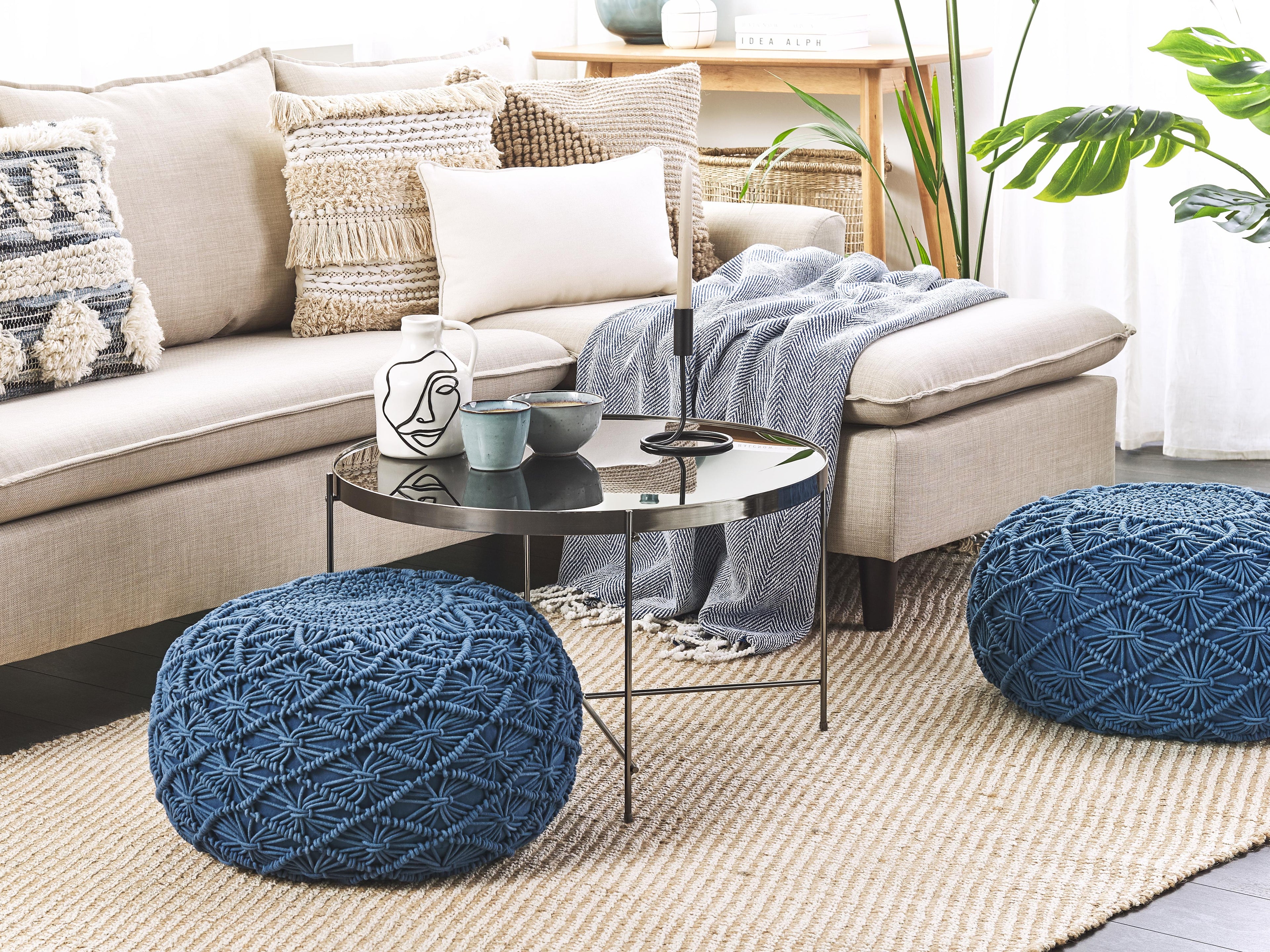  Pouffe Macramé BERKANE Cotton Navy Blue