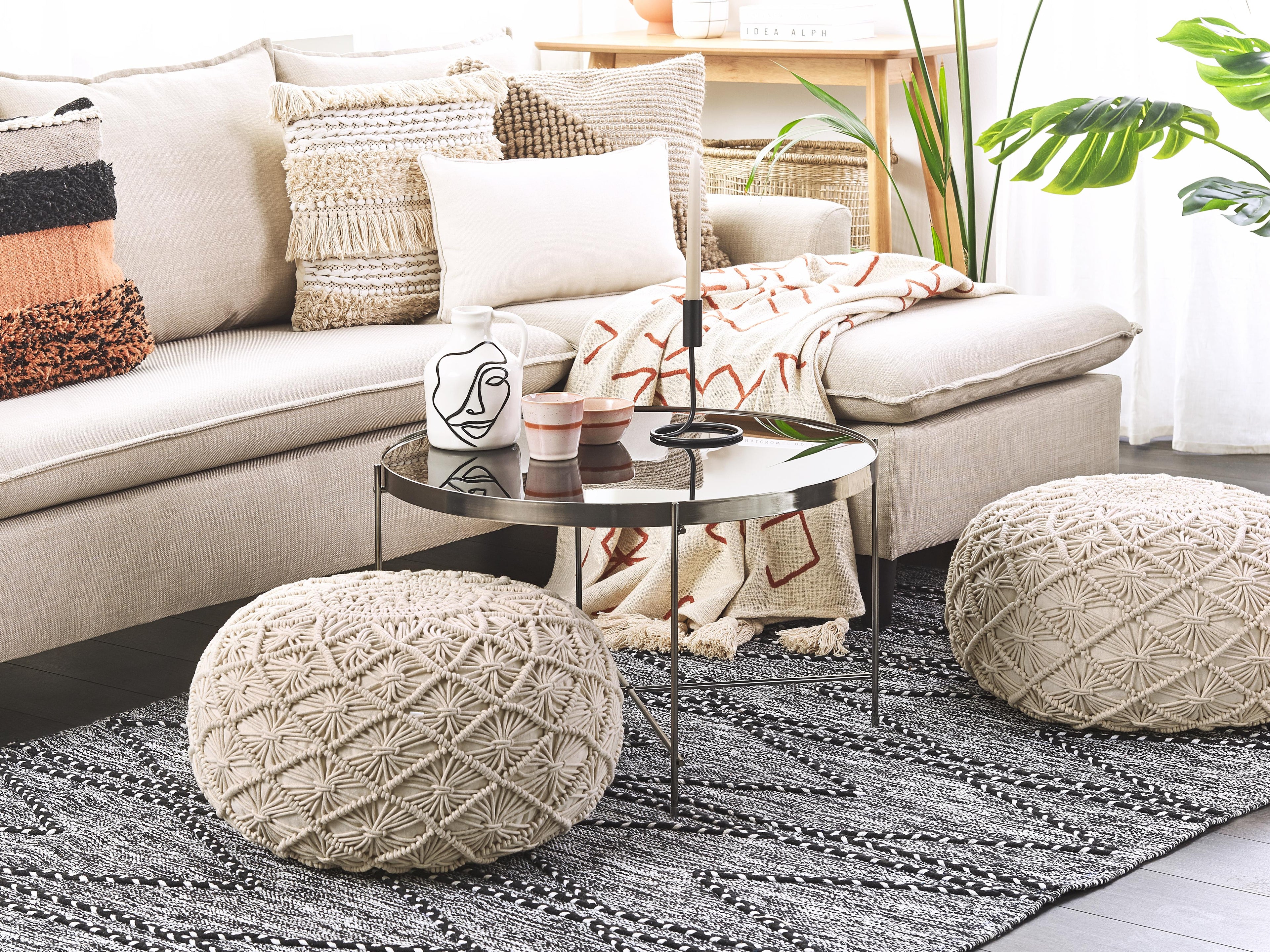  Pouffe Macramé BERKANE Cotton Beige