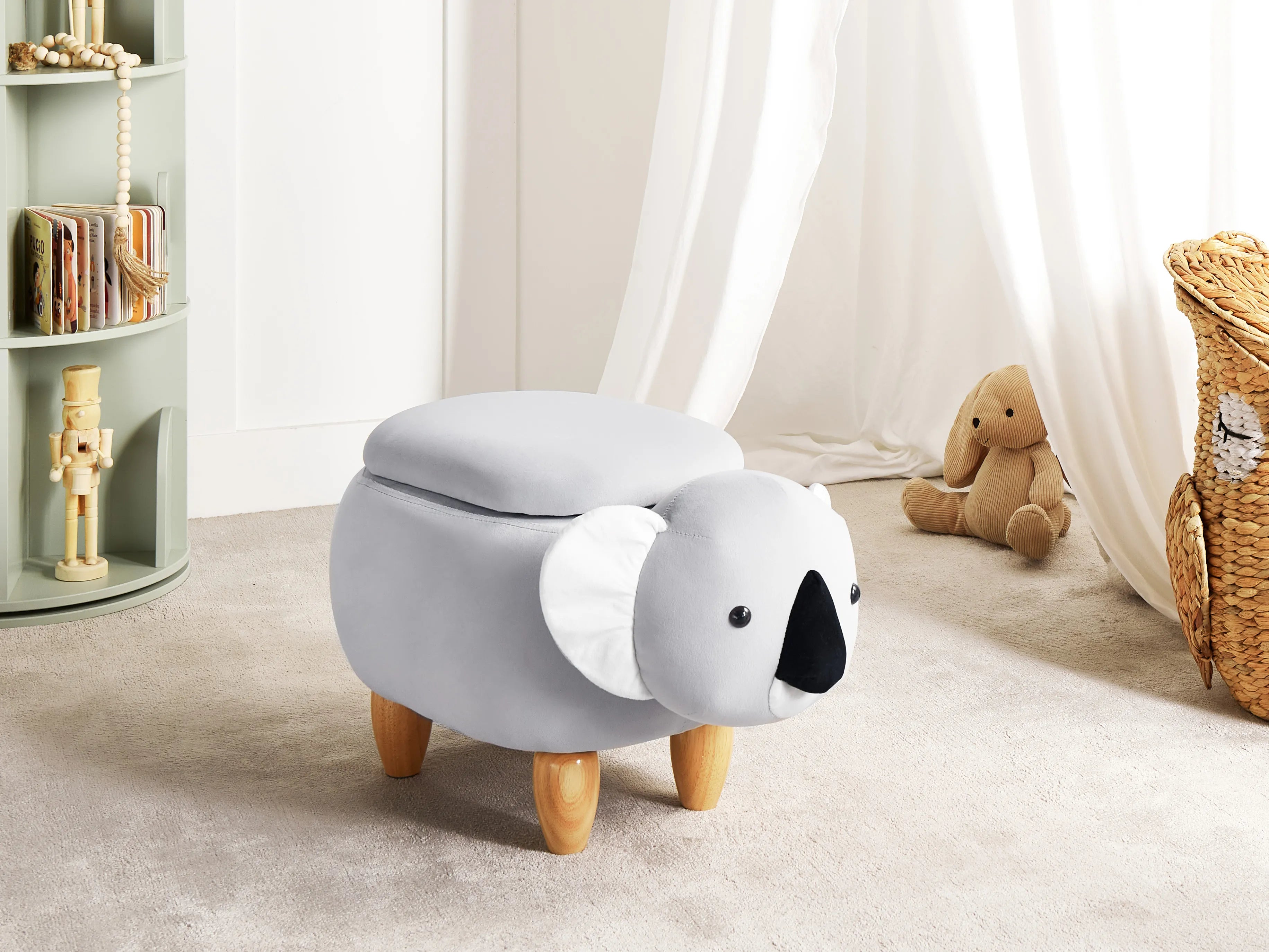  Storage Animal Stool COALA Velvet Light Grey Koala
