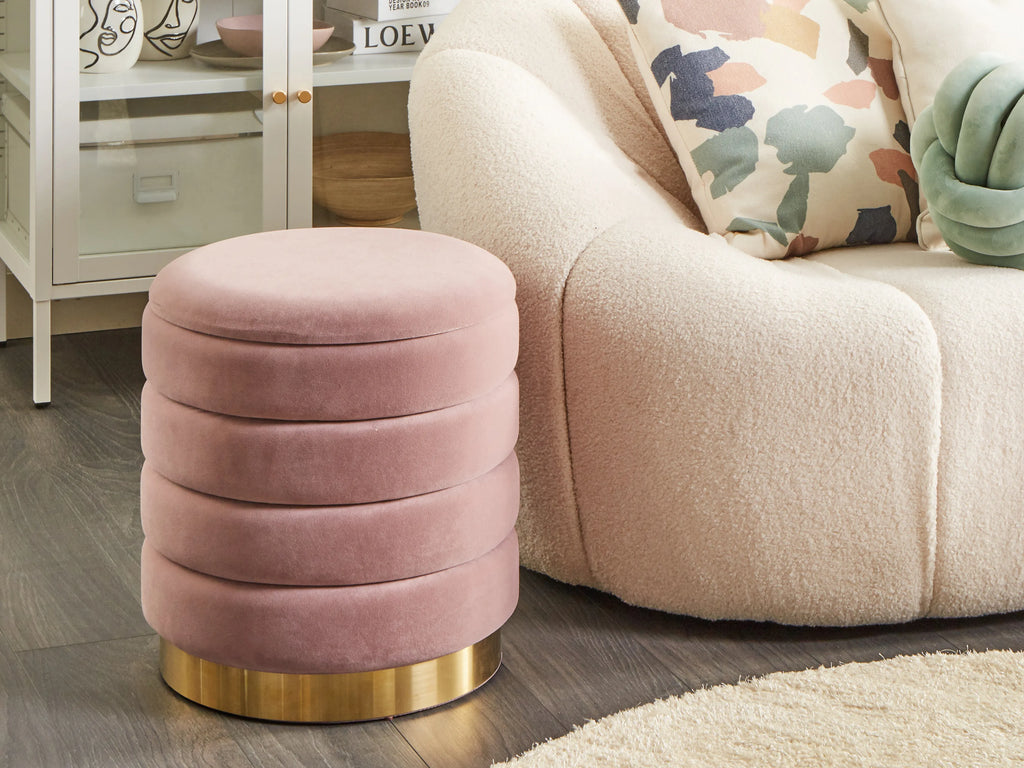  Set Of 2 Storage Pouffes GARLAND Velvet Pink