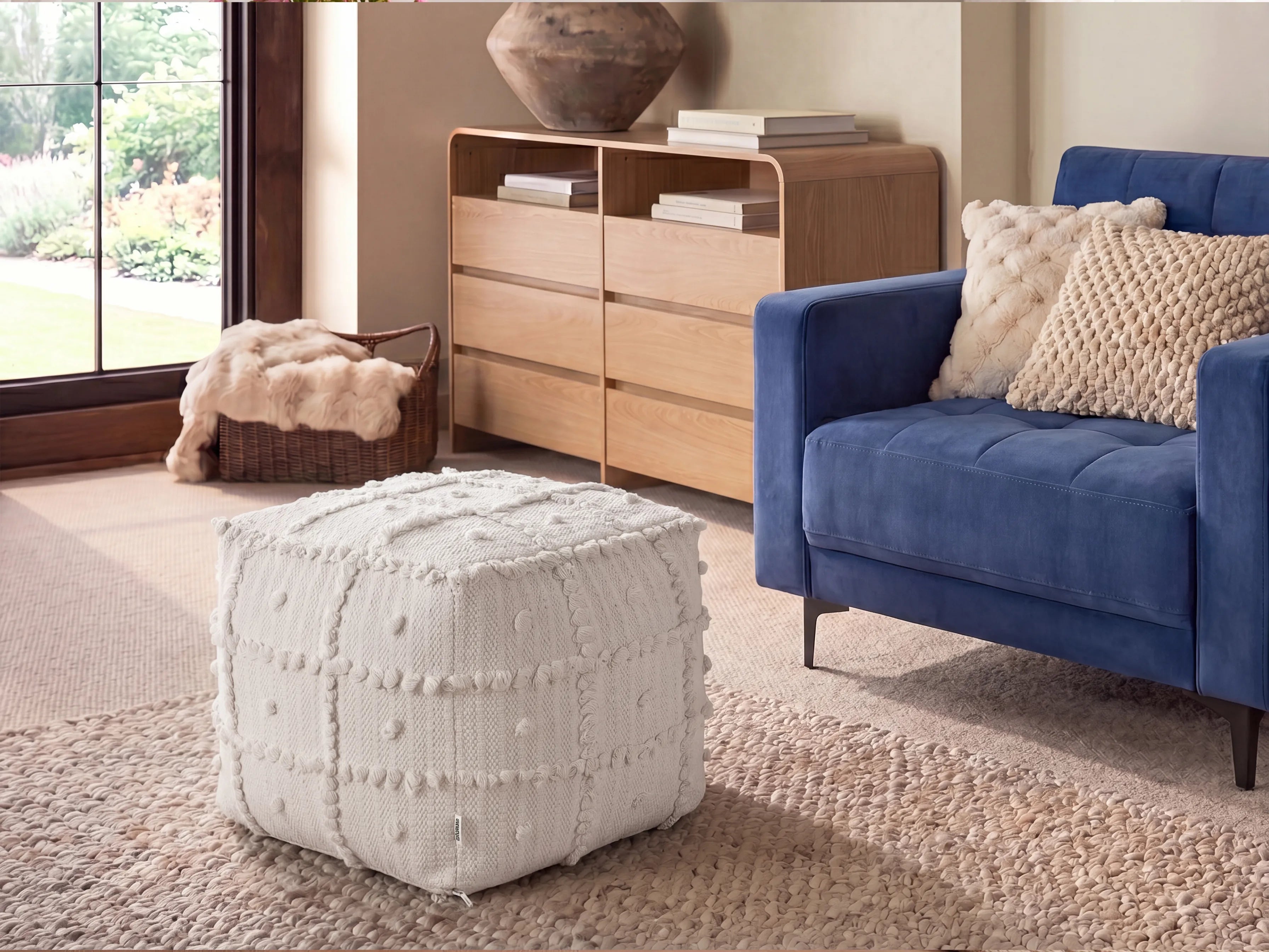  Pouffe HARNAI Cotton White