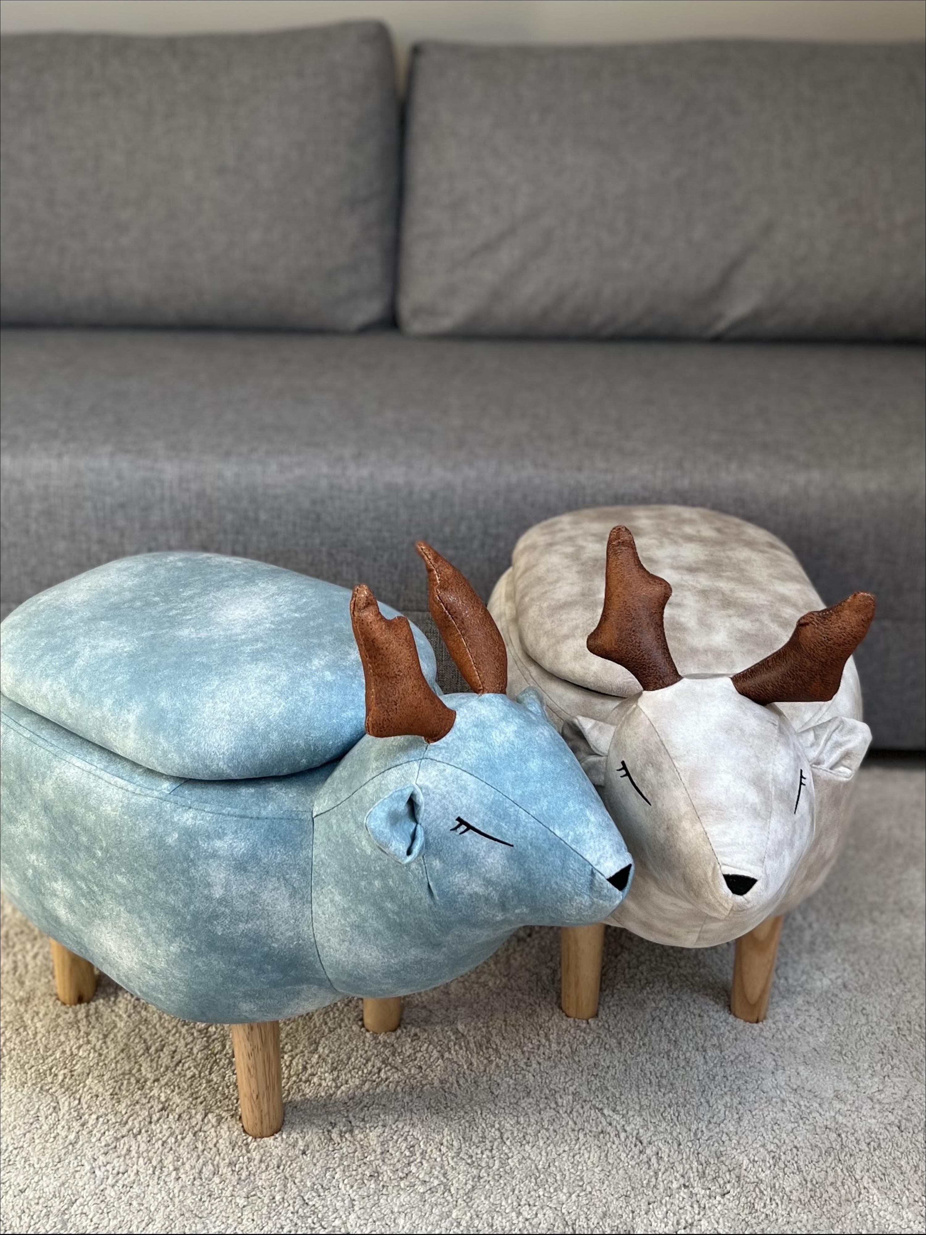  Storage Animal Stool REINDEER Fabric Beige Reindeer