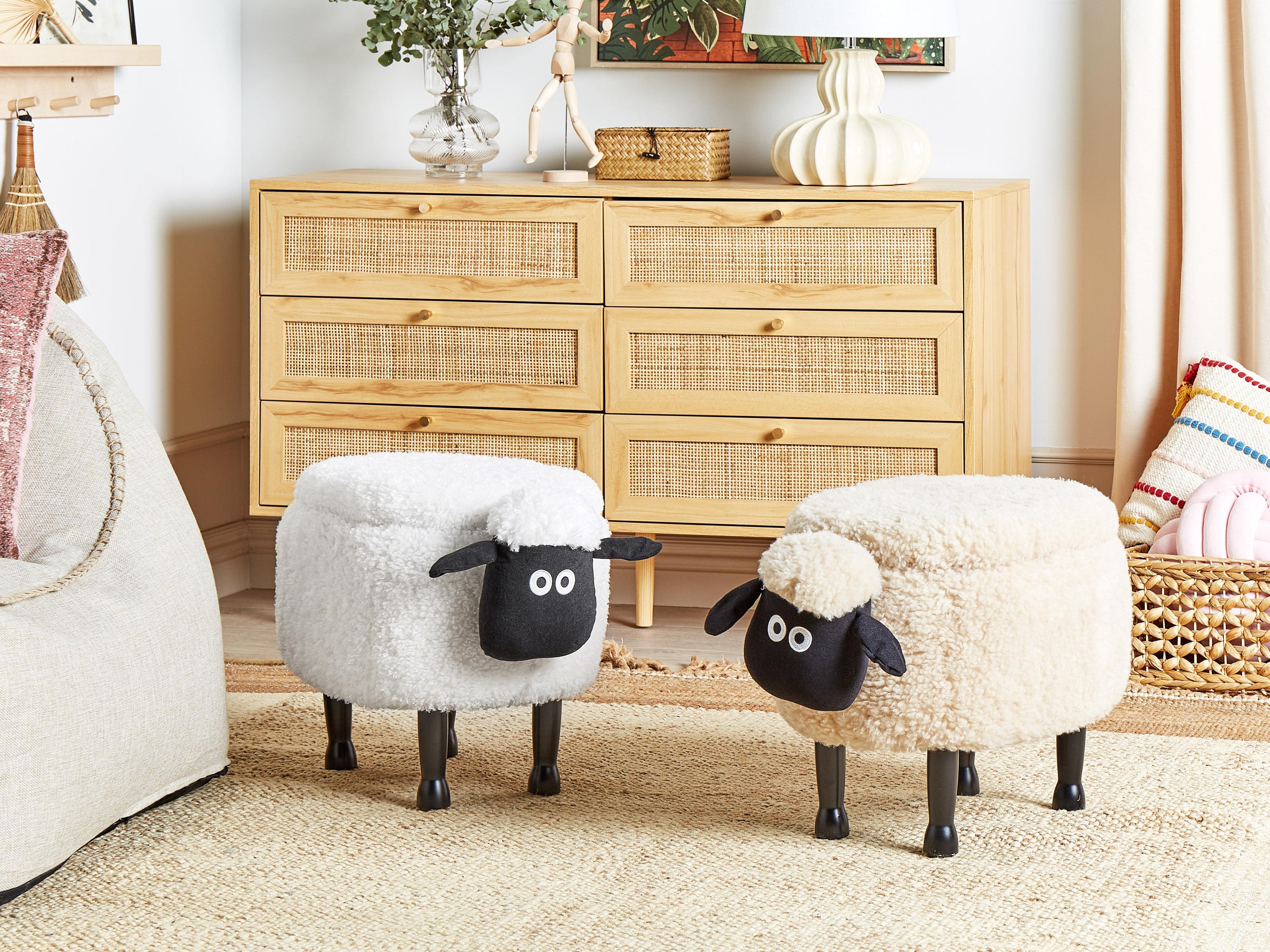  Storage Animal Stool SHEEP Fabric Light Beige Sheep