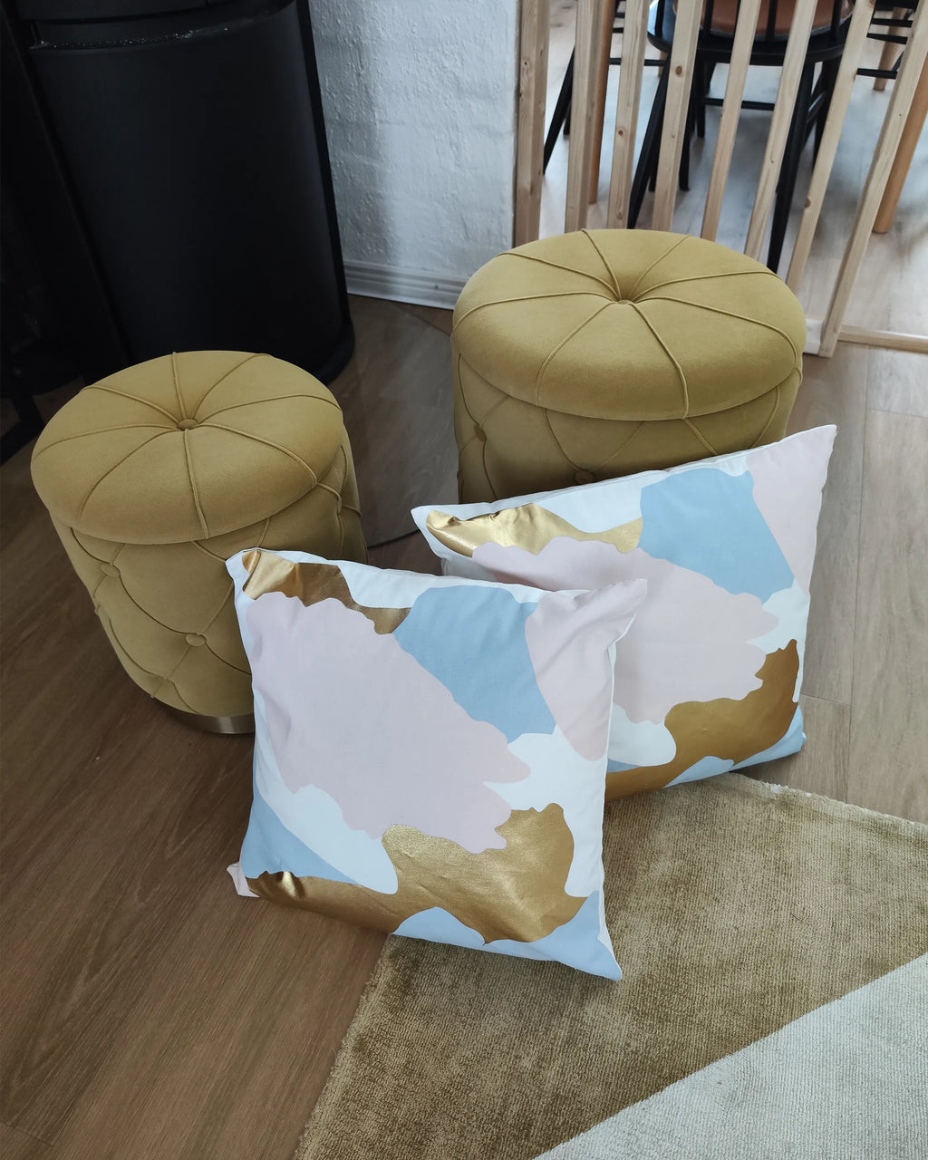  Set Of 2 Storage Pouffes PUEBLO Velvet Mustard