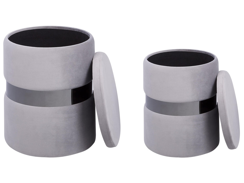  Set Of 2 Storage Pouffes DORIS Velvet Light Grey