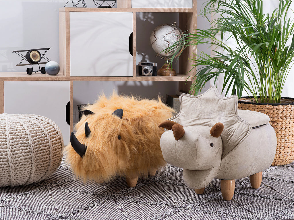  Storage Animal Stool TRICERATOPS Fabric Light Grey Dinosaur