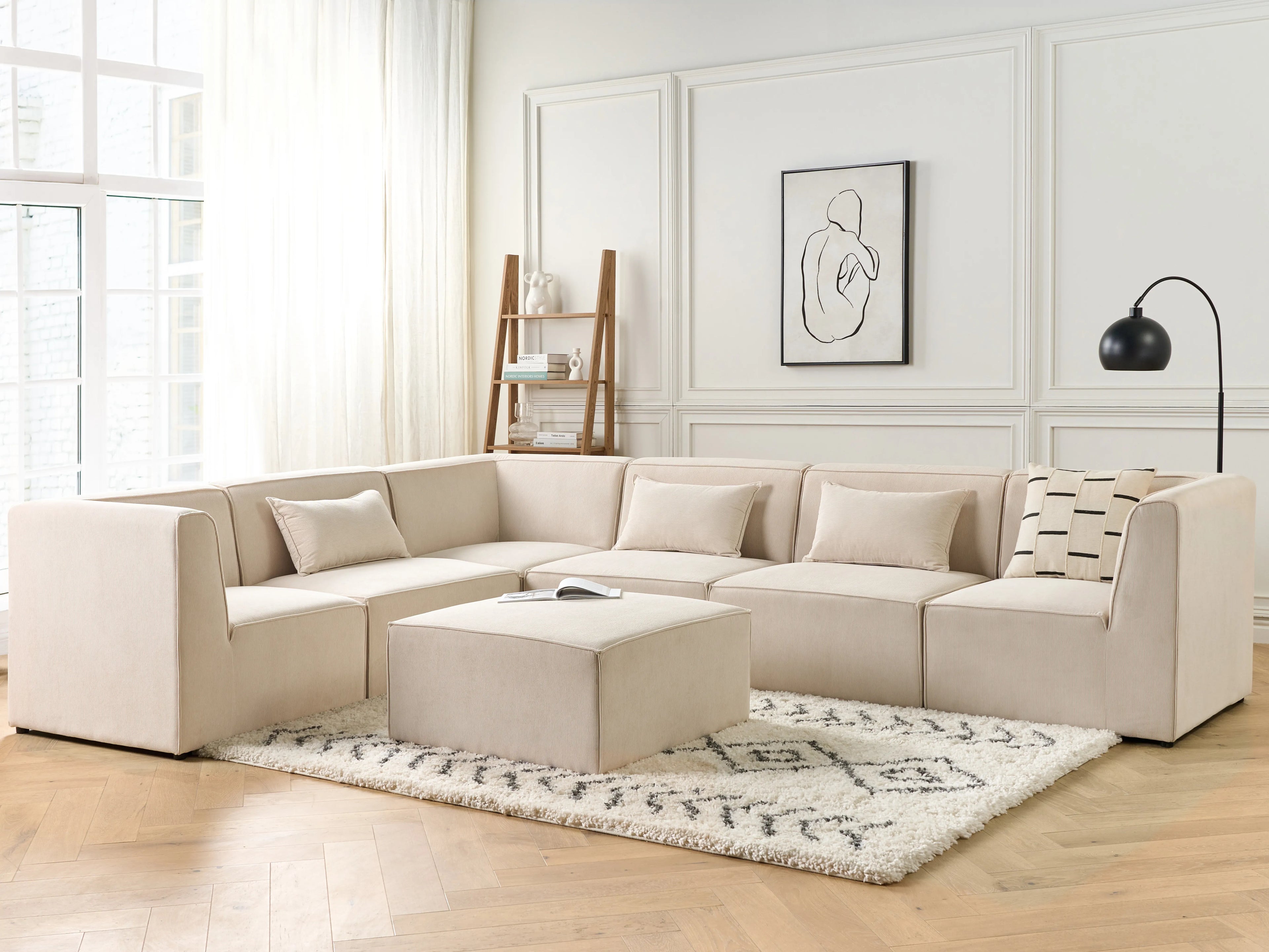  Ottoman LEMVIG Corduroy Light Beige