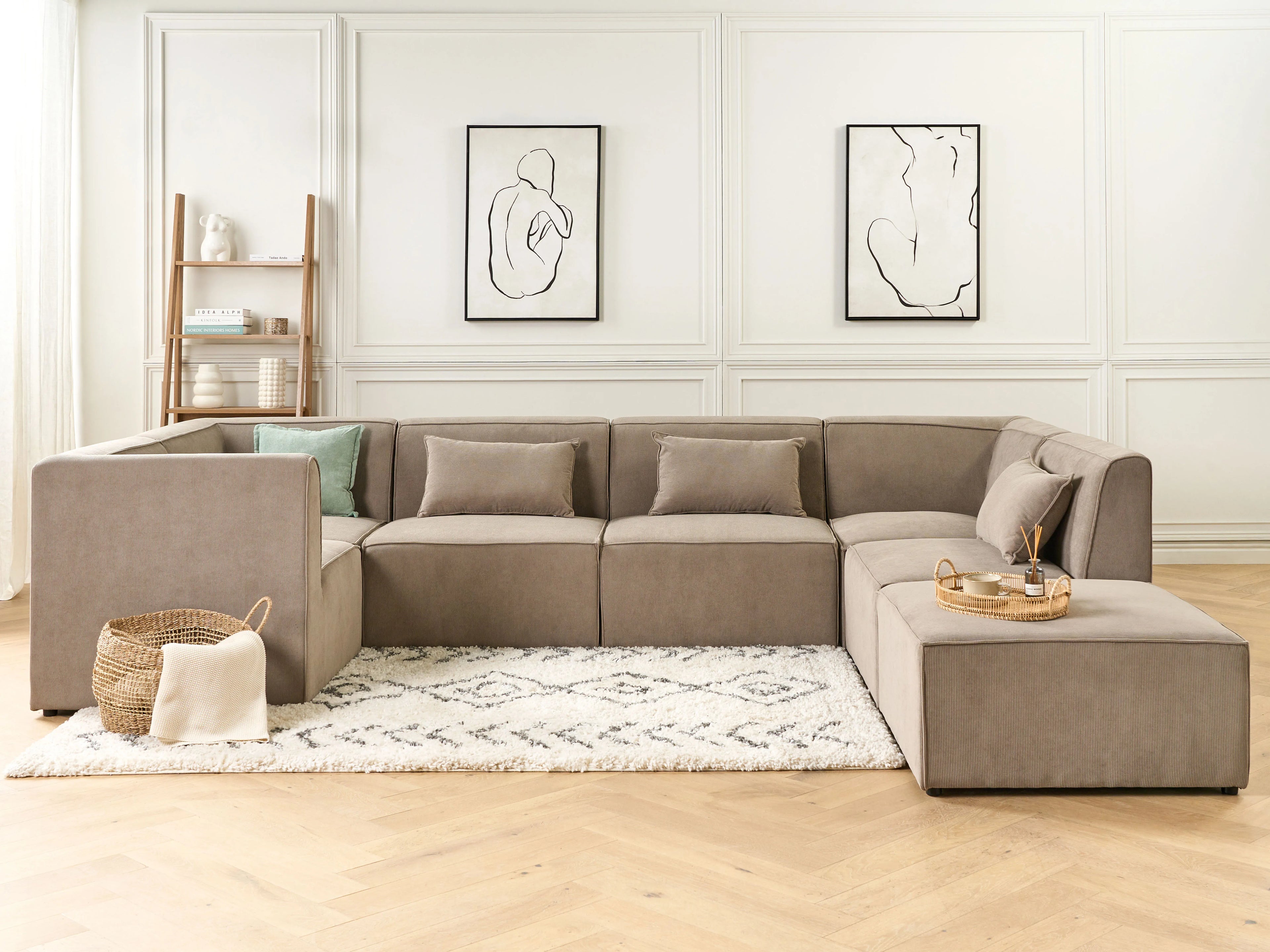  Ottoman LEMVIG Corduroy Taupe