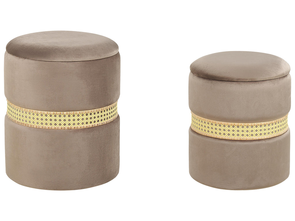  Set Of 2 Storage Pouffes MEDFORD Velvet Taupe
