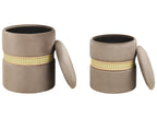  Set Of 2 Storage Pouffes MEDFORD Velvet Taupe