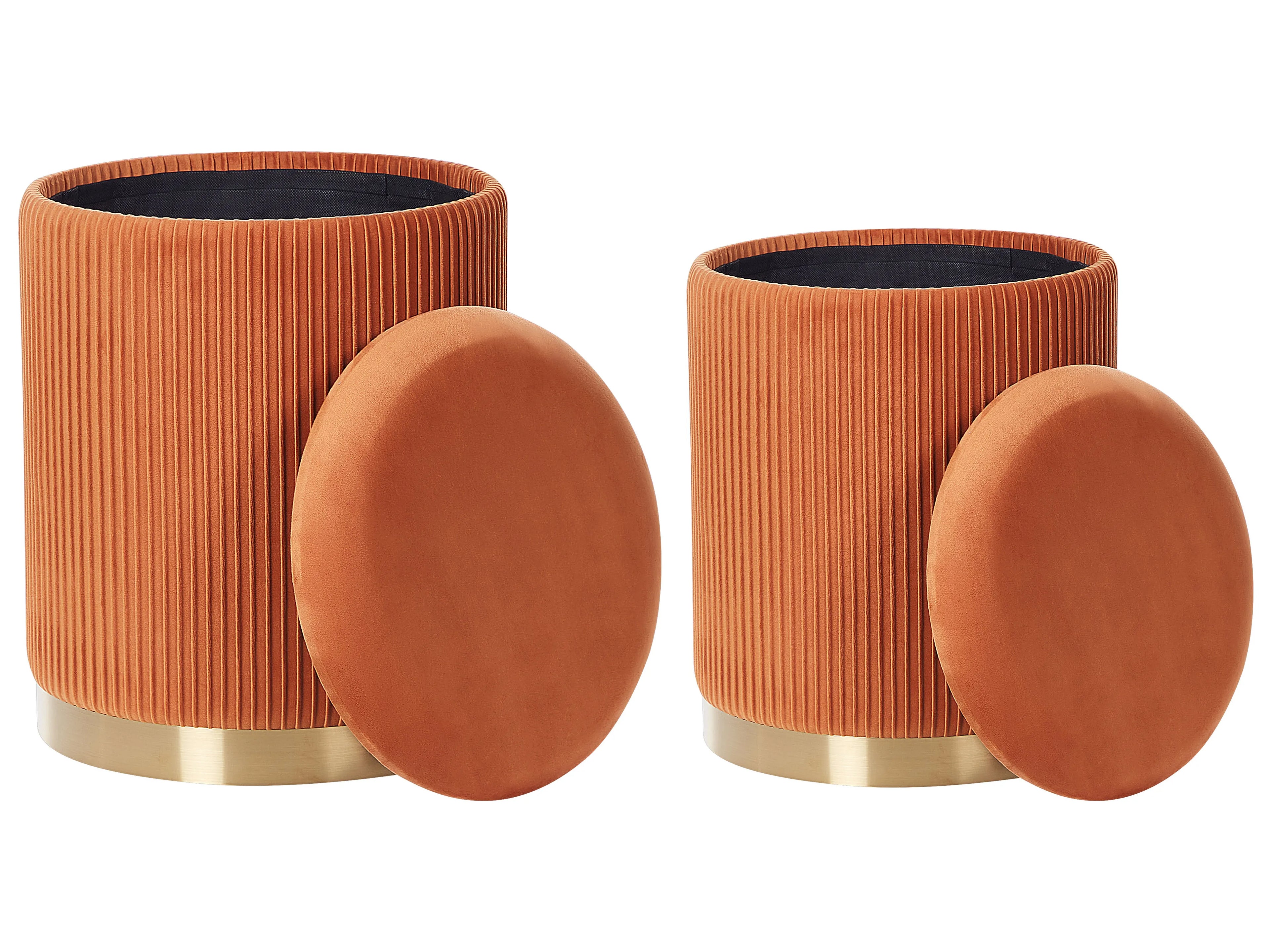  Set Of 2 Storage Pouffes MIRAMAR Velvet Orange