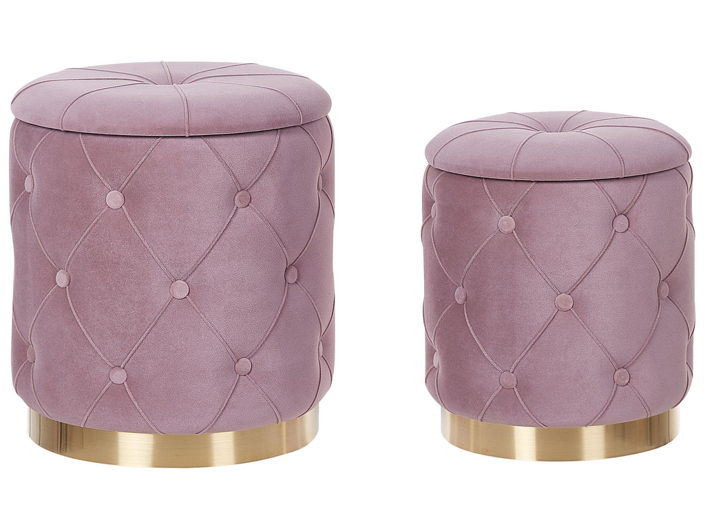  Set Of 2 Storage Pouffes PUEBLO Velvet Pink